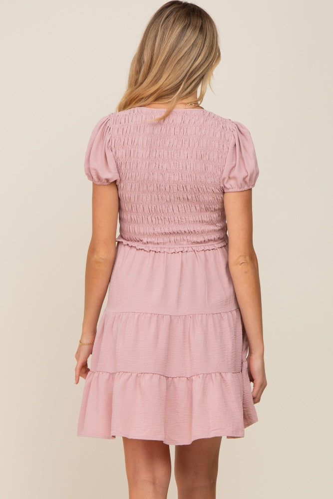 Pink Smocked Tiered Maternity Mini Dress sold by Pinkblush product image thumbnail 3
