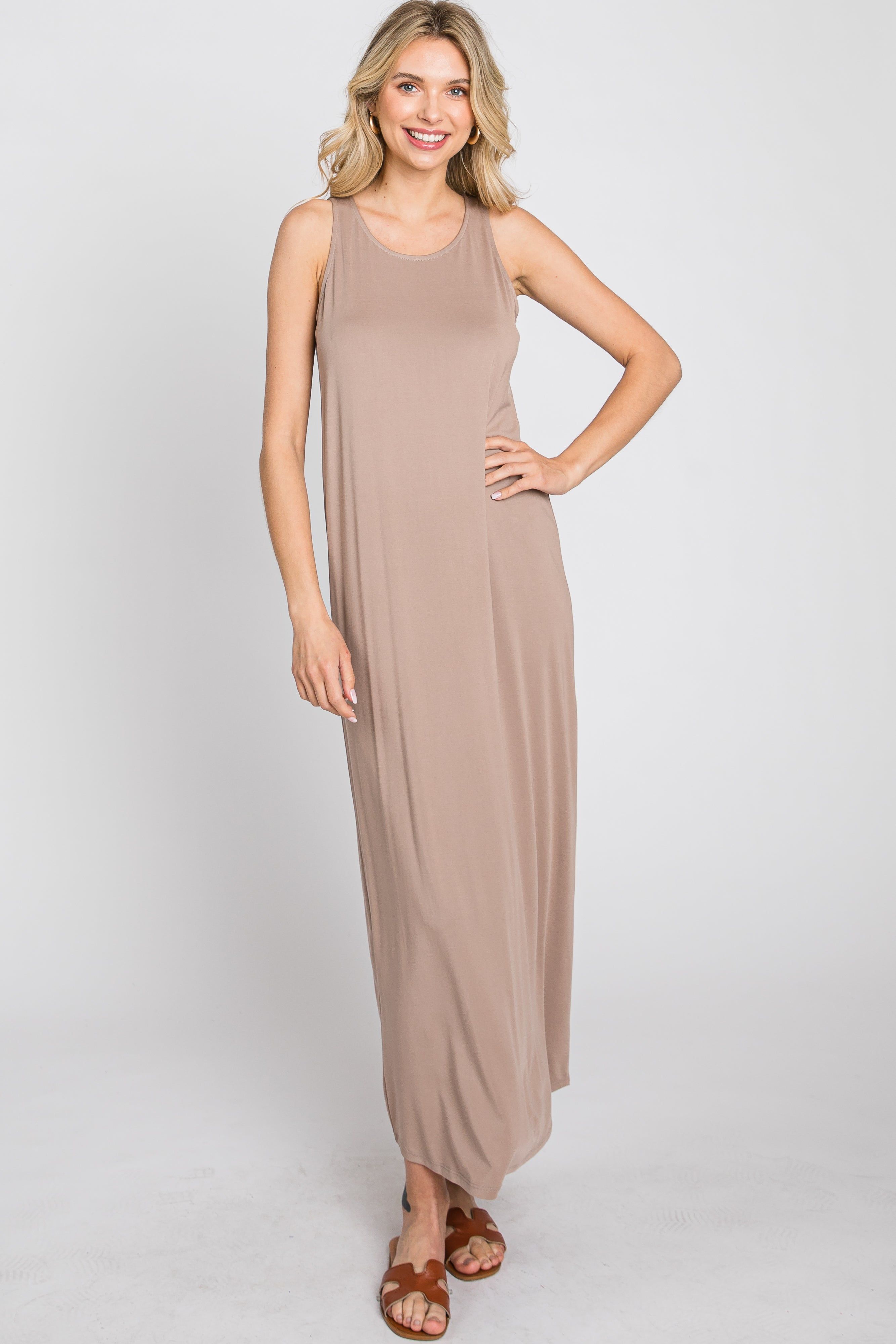 Taupe Solid Sleeveless Midi Dress sold by Pinkblush product image thumbnail 4