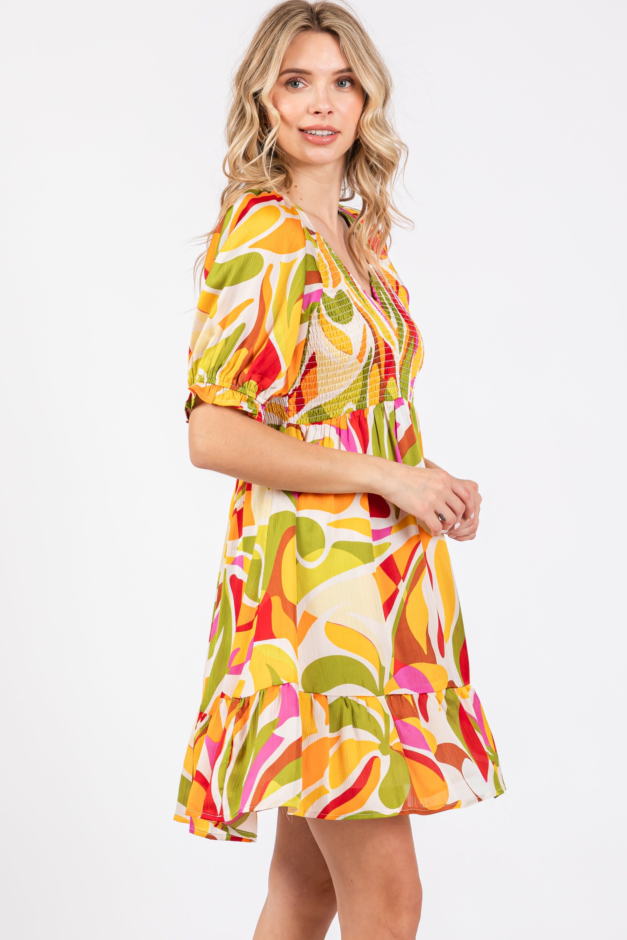 Yellow Abstract Print Smocked Dress sold by Pinkblush product image thumbnail 3