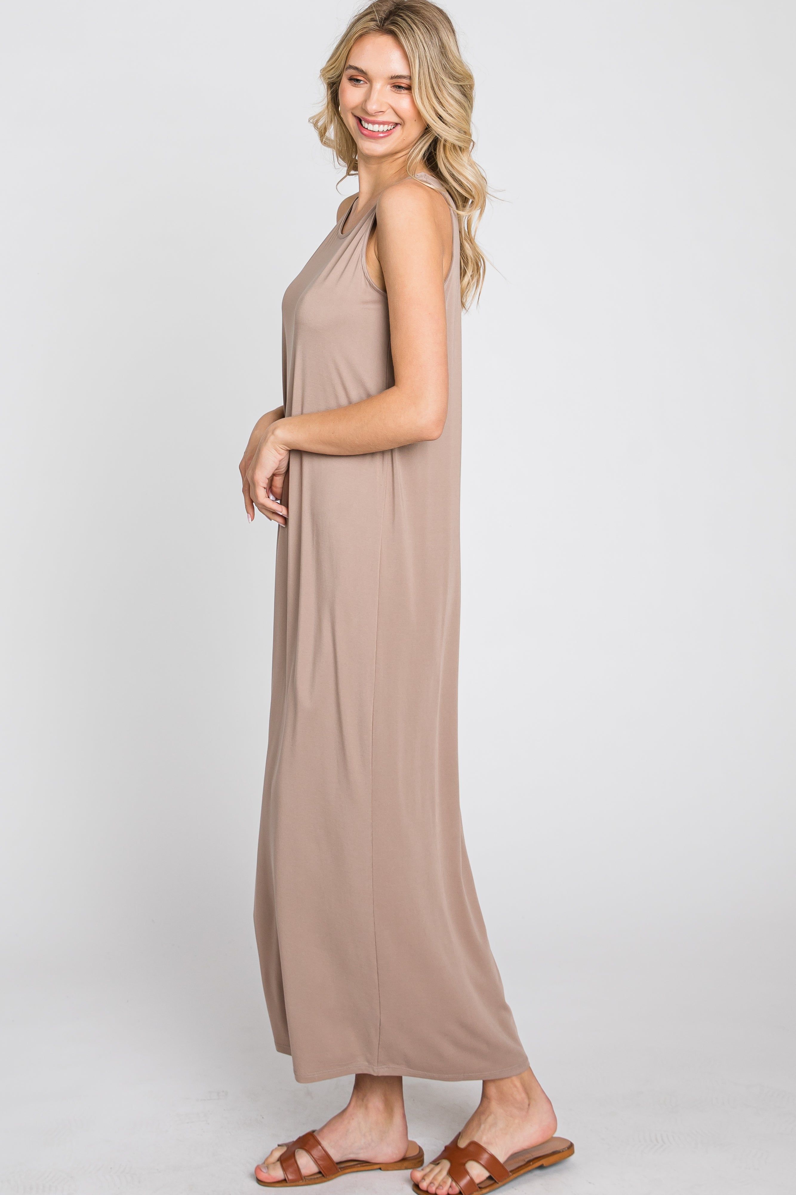 Taupe Solid Sleeveless Midi Dress sold by Pinkblush product image thumbnail 5