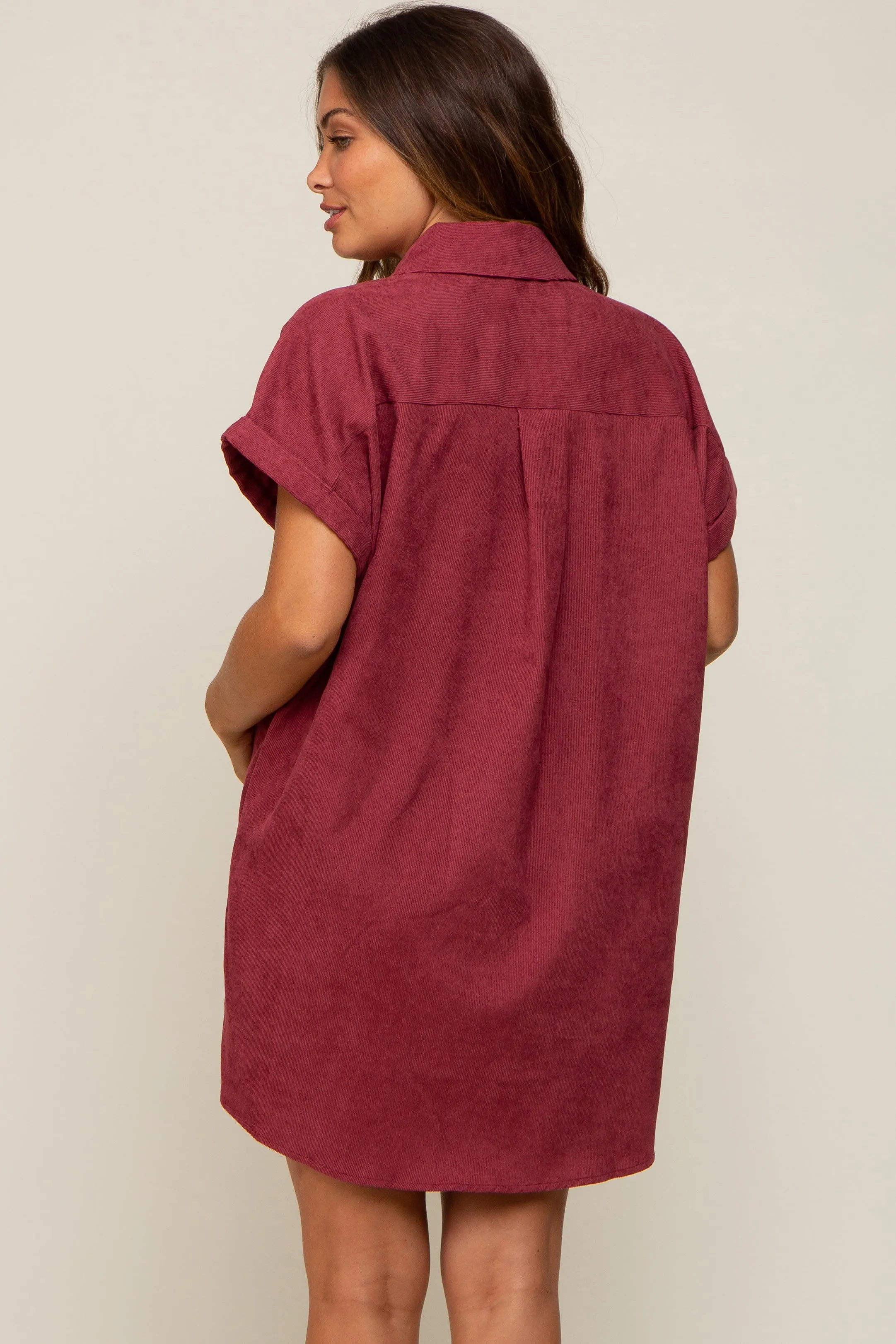 Burgundy Ribbed Button Down Maternity Mini Dress sold by Pinkblush product image thumbnail 4