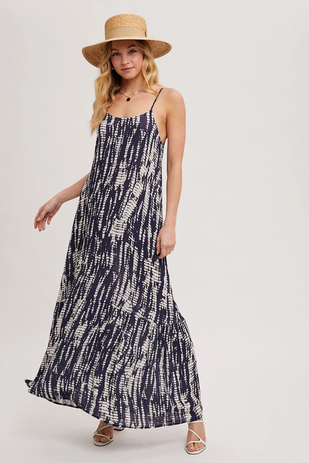 Navy Tie Dye Lightweight Sleeveless Maxi Dress sold by Pinkblush product image thumbnail 4