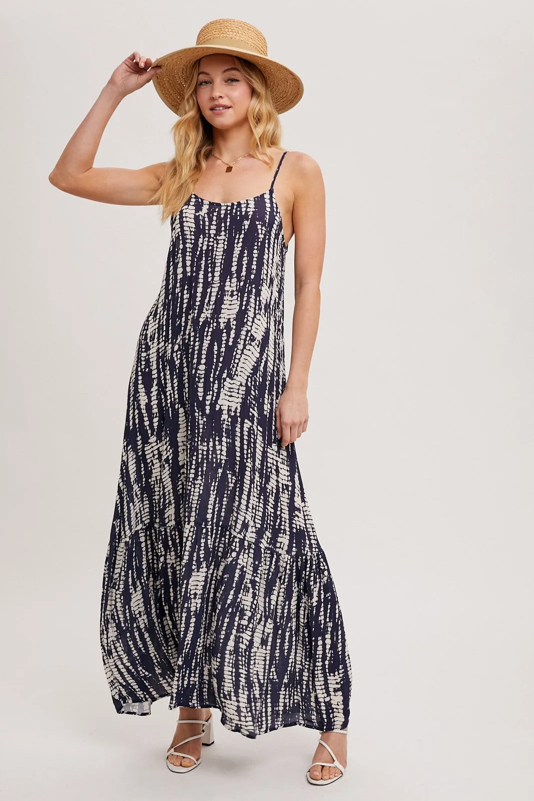 Navy Tie Dye Lightweight Sleeveless Maxi Dress sold by Pinkblush