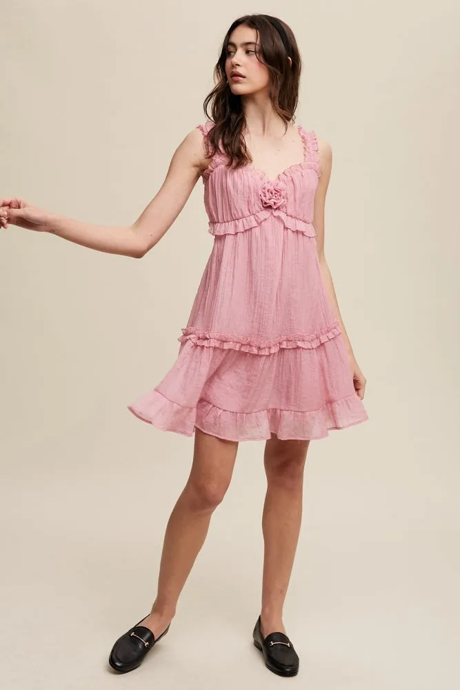 Pink Delicate Sweetheart Ruffled Flower Detail Dress sold by Pinkblush product image thumbnail 4