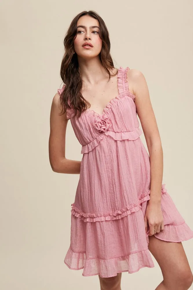 Pink Delicate Sweetheart Ruffled Flower Detail Dress sold by Pinkblush