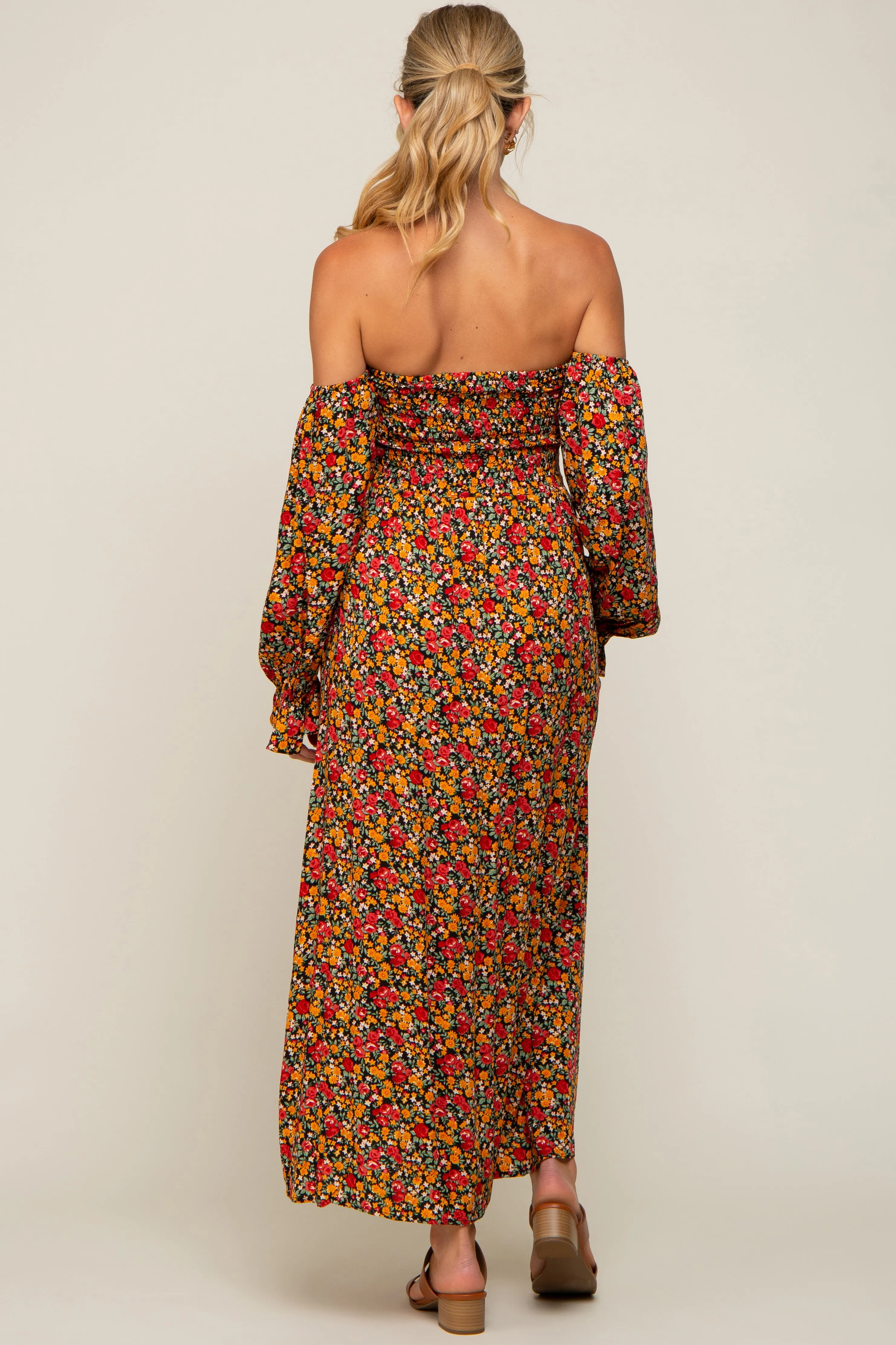 Red Floral Long Sleeve Maternity Maxi Dress sold by Pinkblush product image thumbnail 4