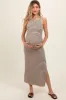 Beige Striped Knit Fitted Sleeveless Maternity Maxi Dress sold by Pinkblush