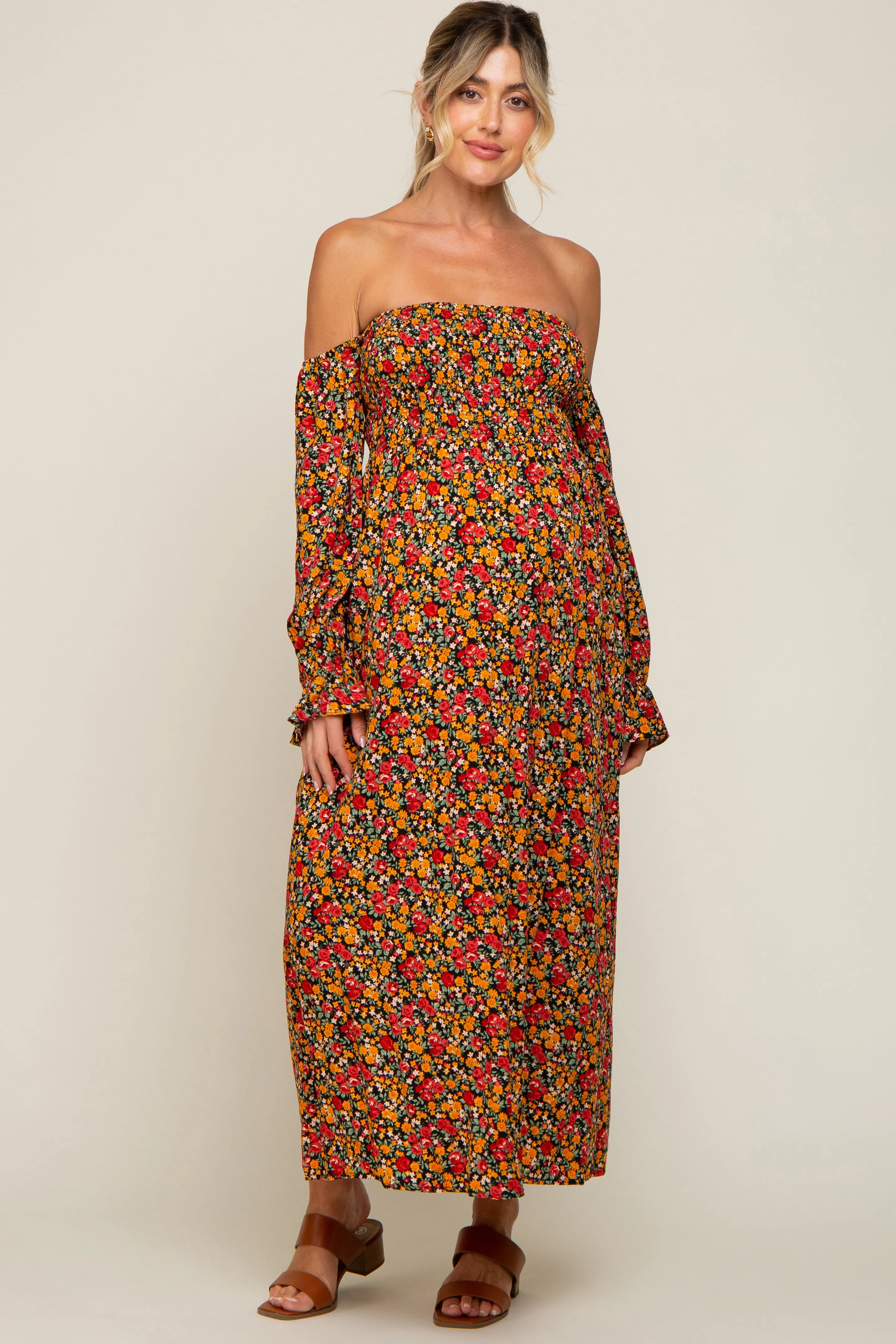 Red Floral Long Sleeve Maternity Maxi Dress sold by Pinkblush product image thumbnail 5