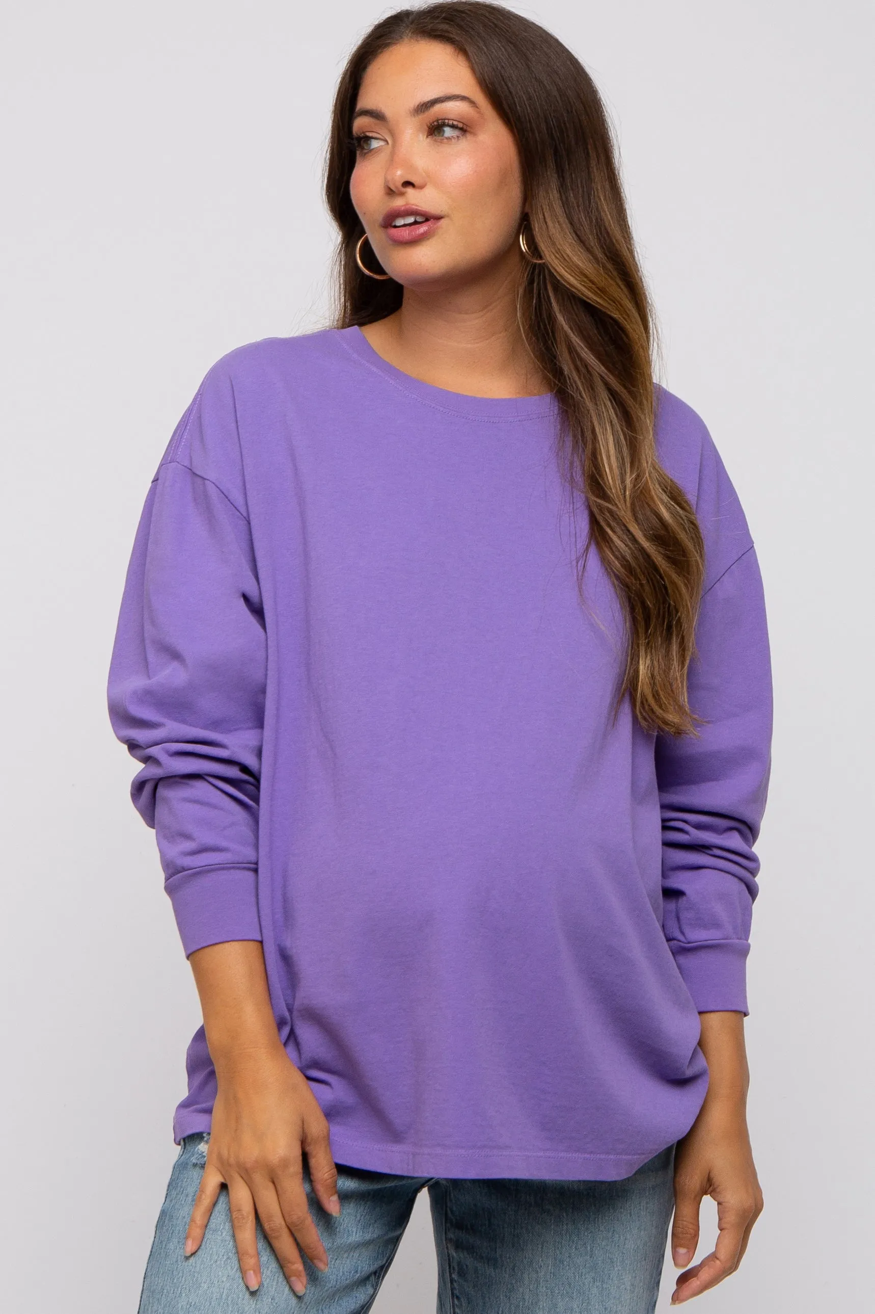 Lavender Oversized Long Sleeve Maternity Top sold by Pinkblush