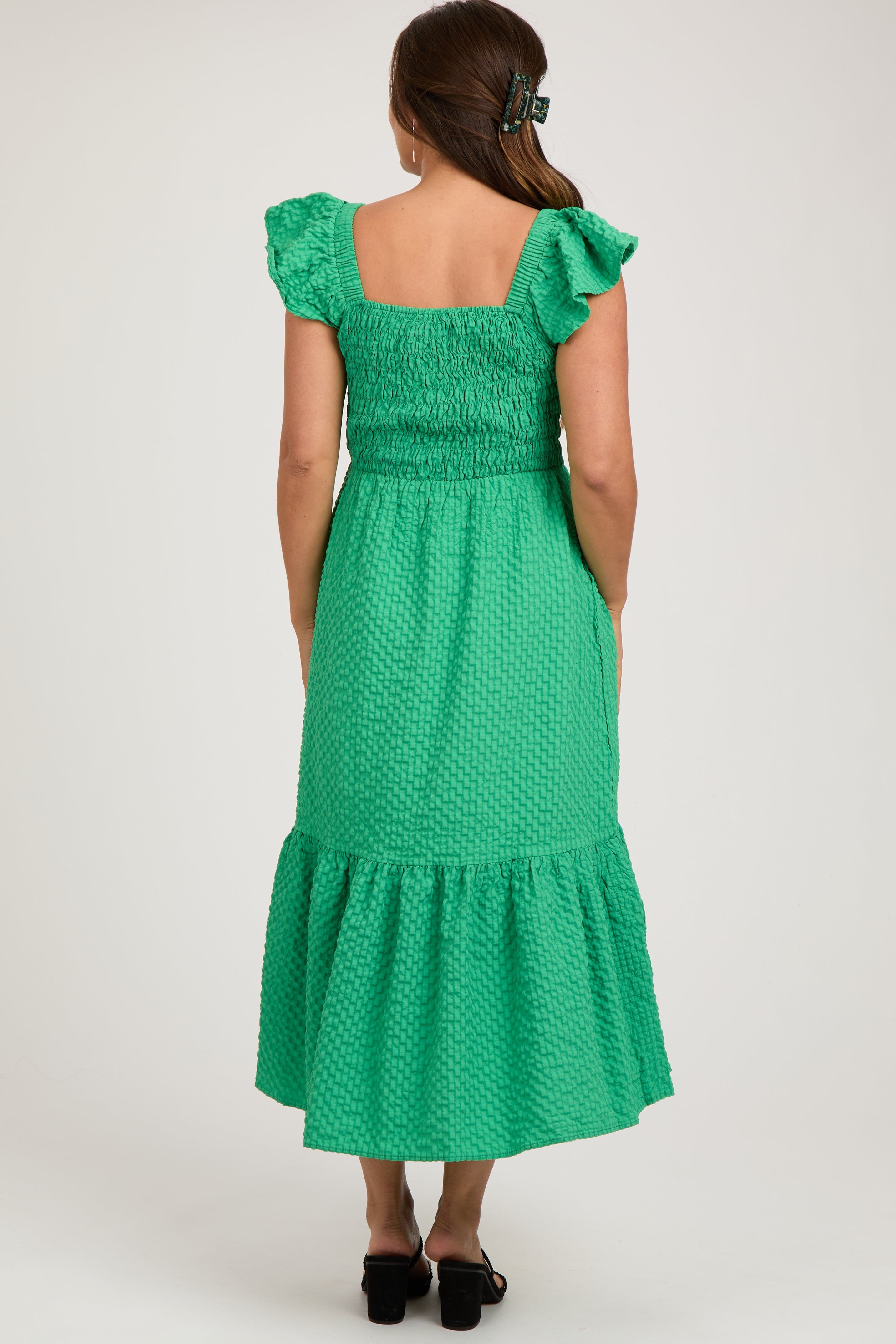 Green Sleeveless Smocked Tiered Maternity Dress sold by Pinkblush product image thumbnail 2