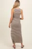 Beige Striped Knit Fitted Sleeveless Maternity Maxi Dress sold by Pinkblush