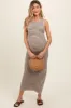 Beige Striped Knit Fitted Sleeveless Maternity Maxi Dress sold by Pinkblush