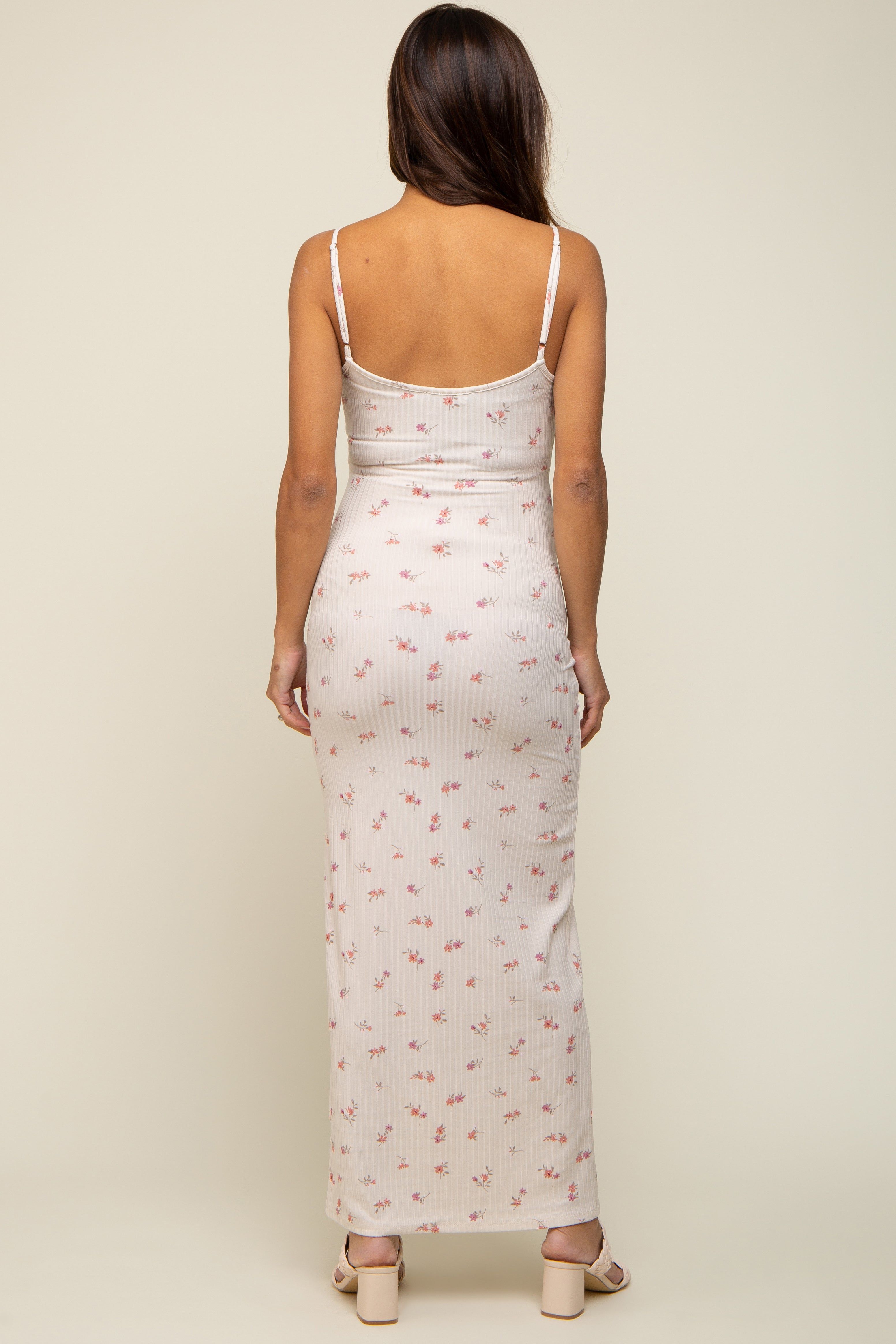 Cream Floral Ribbed Maternity Maxi Dress sold by Pinkblush product image thumbnail 3
