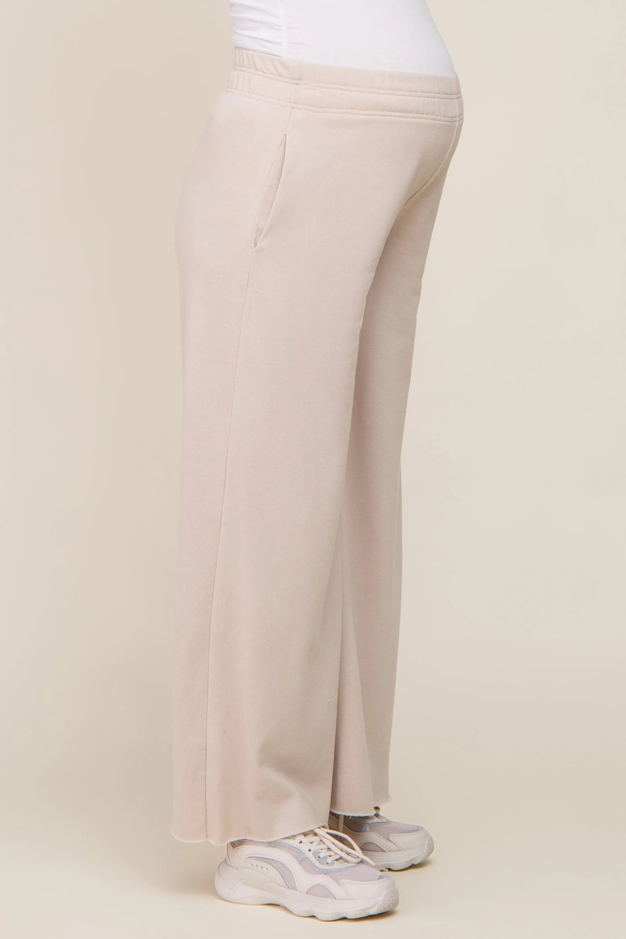 Beige Soft Fleece Wide Leg Maternity Lounge Pants sold by Pinkblush product image thumbnail 3