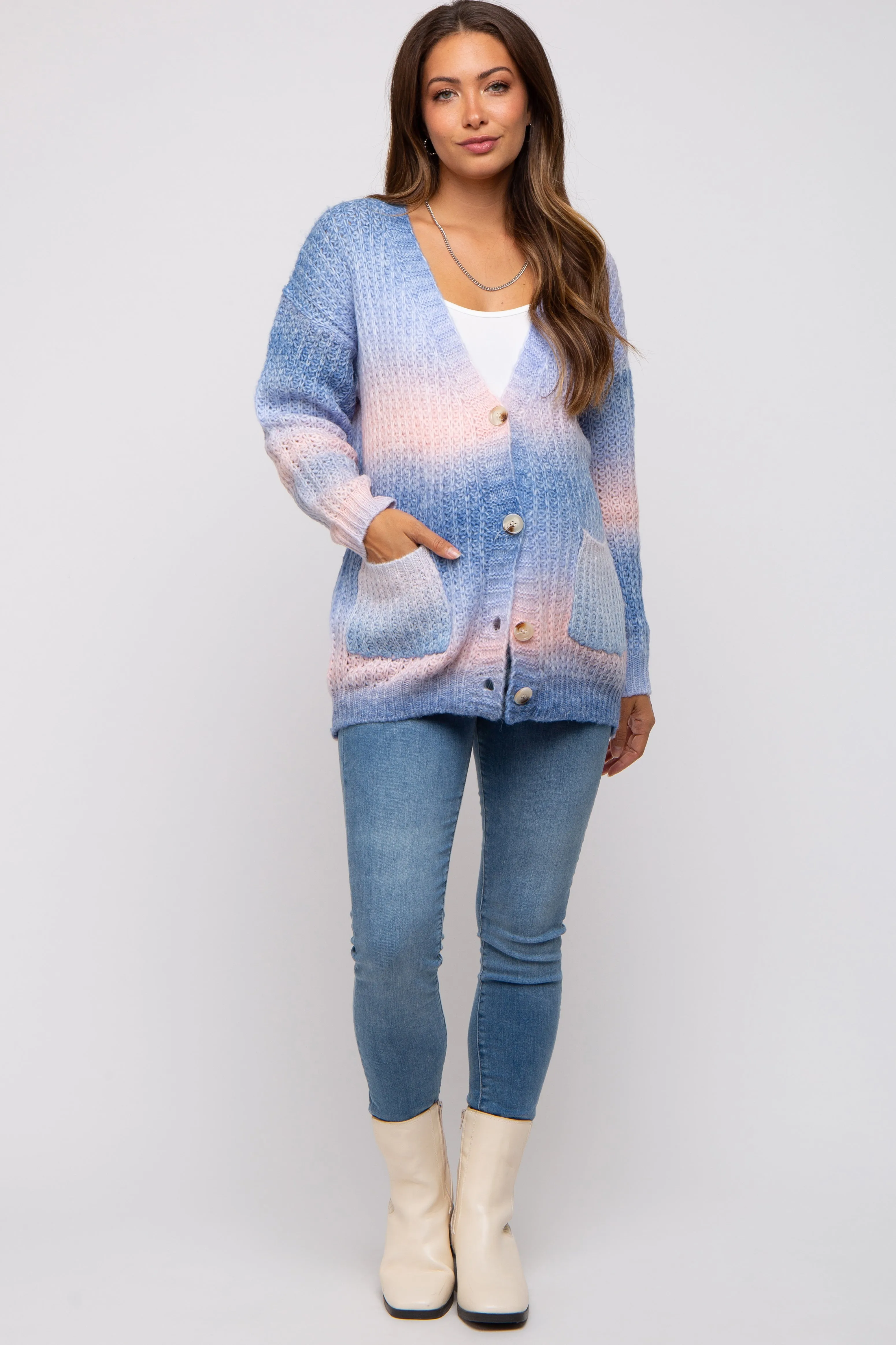 Navy Multi Gradation Button Down Knit Cardigan Sweater sold by Pinkblush product image thumbnail 5