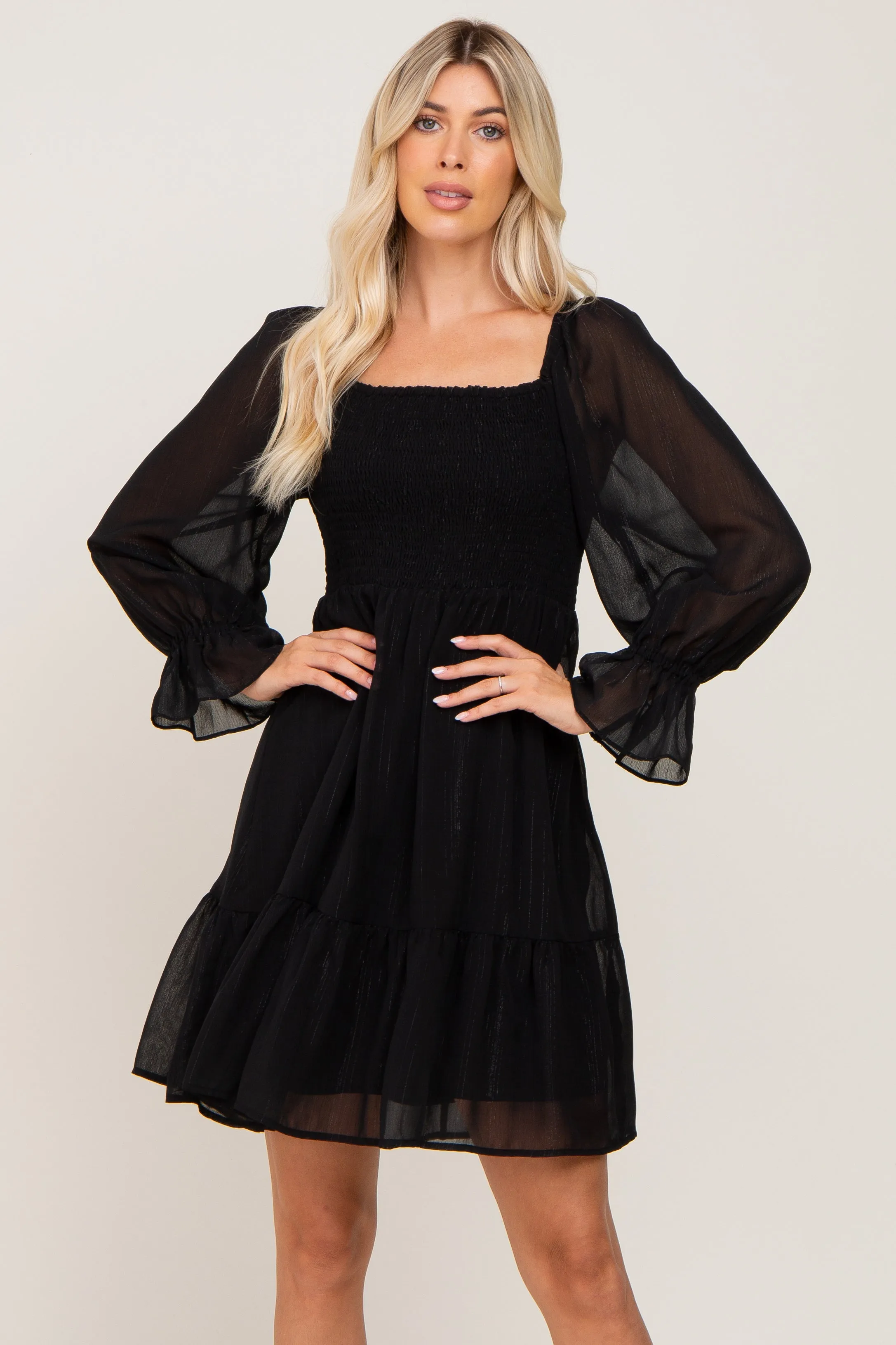 Black Metallic Stripe Smocked Maternity Dress sold by Pinkblush product image thumbnail 5