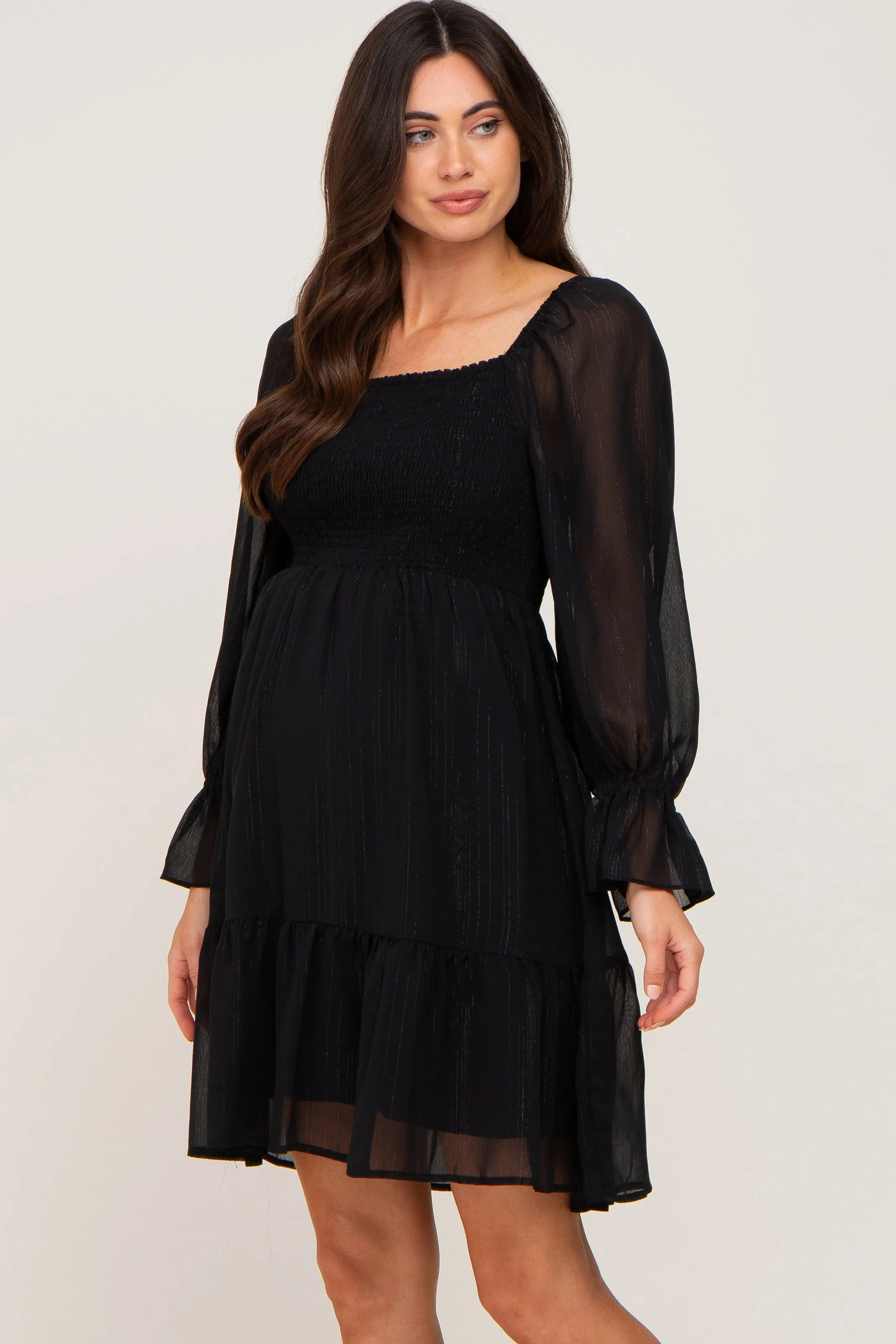 Black Metallic Stripe Smocked Maternity Dress sold by Pinkblush product image thumbnail 2