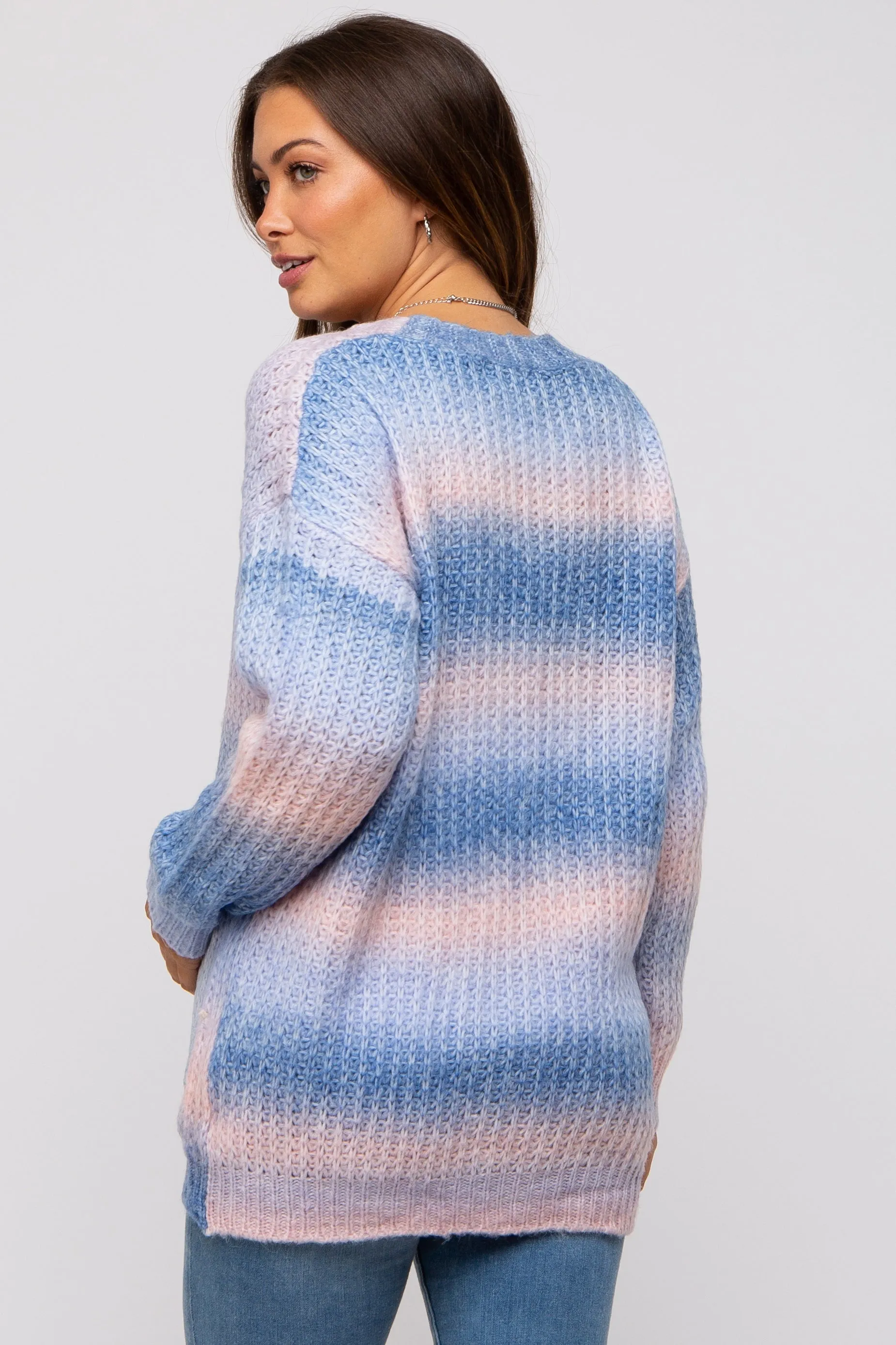 Navy Multi Gradation Button Down Knit Cardigan Sweater sold by Pinkblush product image thumbnail 3