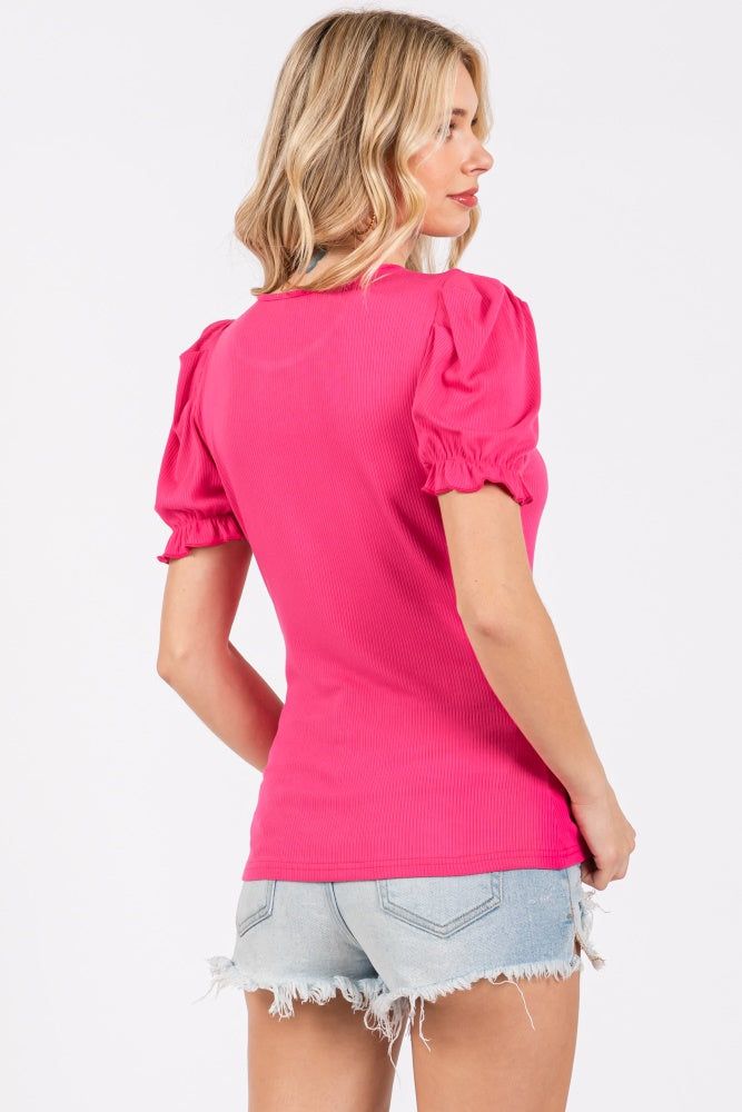 Fuchsia Ribbed Puff Sleeve Top sold by Pinkblush product image thumbnail 3