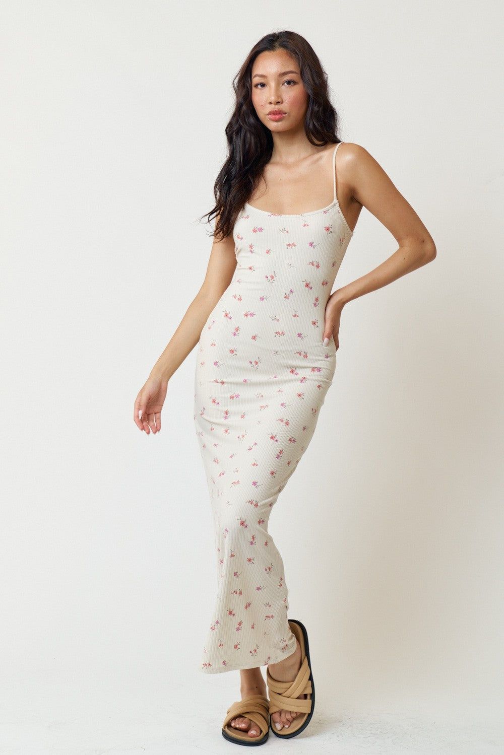 Cream Floral Ribbed Maternity Maxi Dress sold by Pinkblush product image thumbnail 5