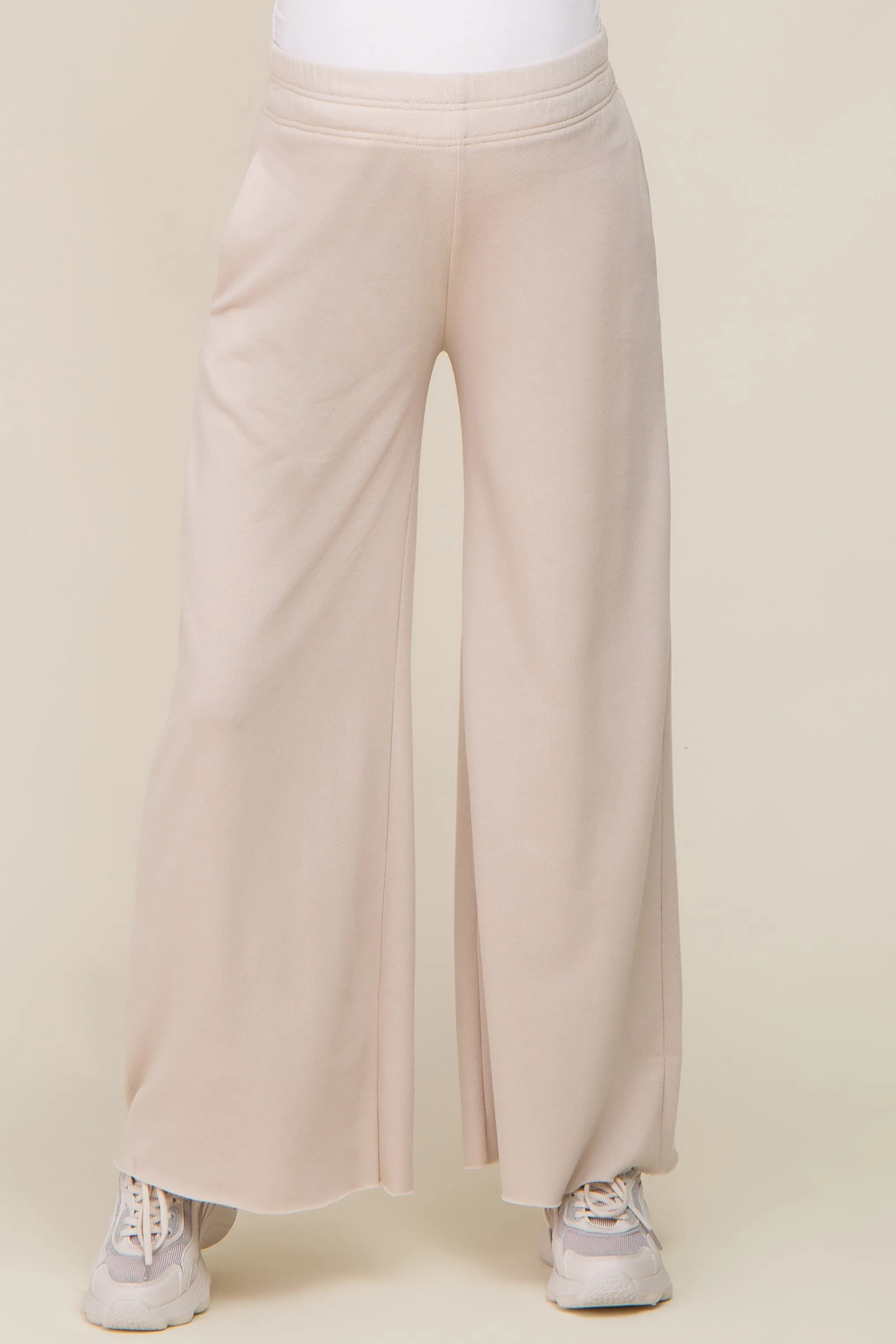 Beige Soft Fleece Wide Leg Maternity Lounge Pants sold by Pinkblush product image thumbnail 2