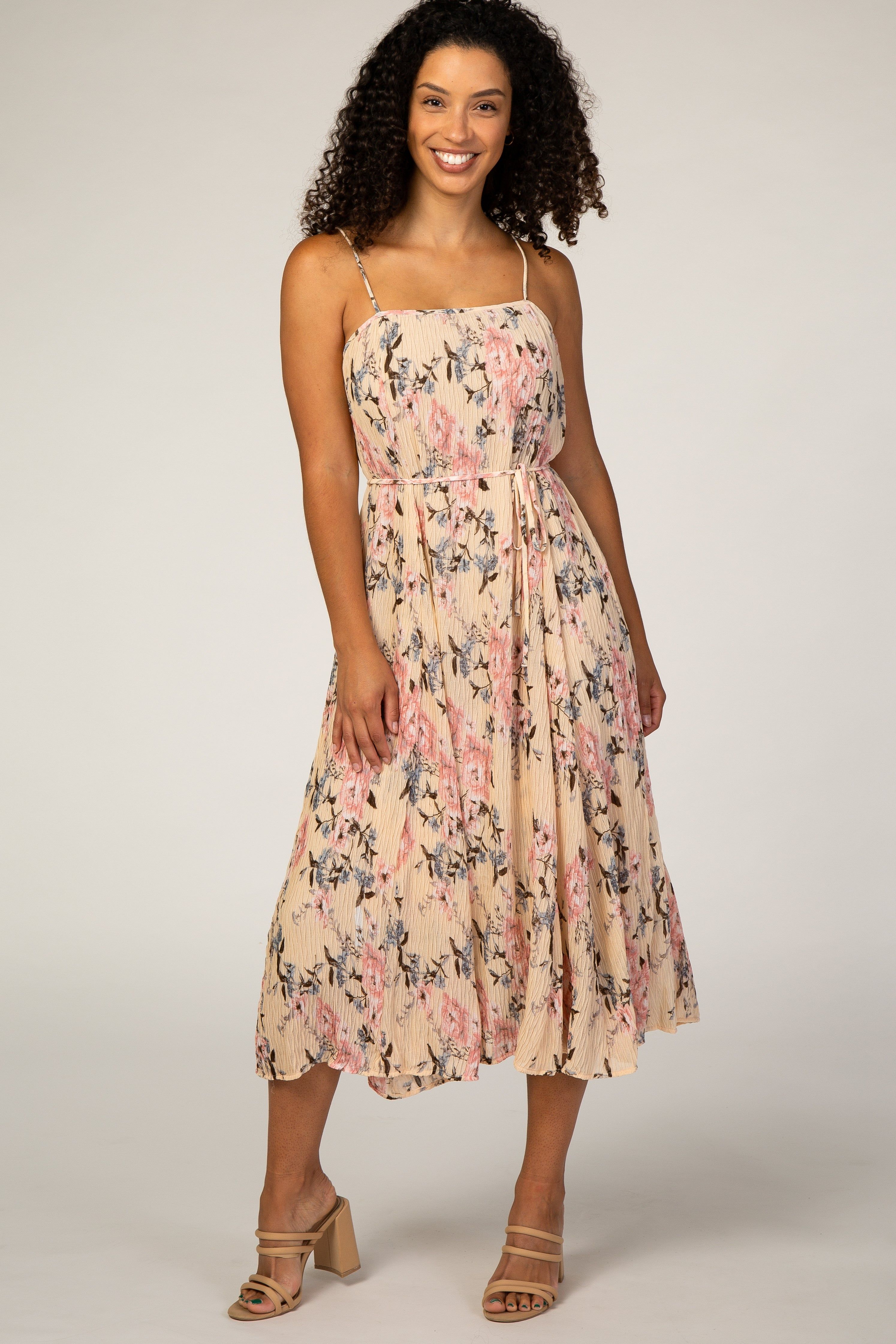 Light Pink Floral Textured Midi Dress sold by Pinkblush product image thumbnail 4