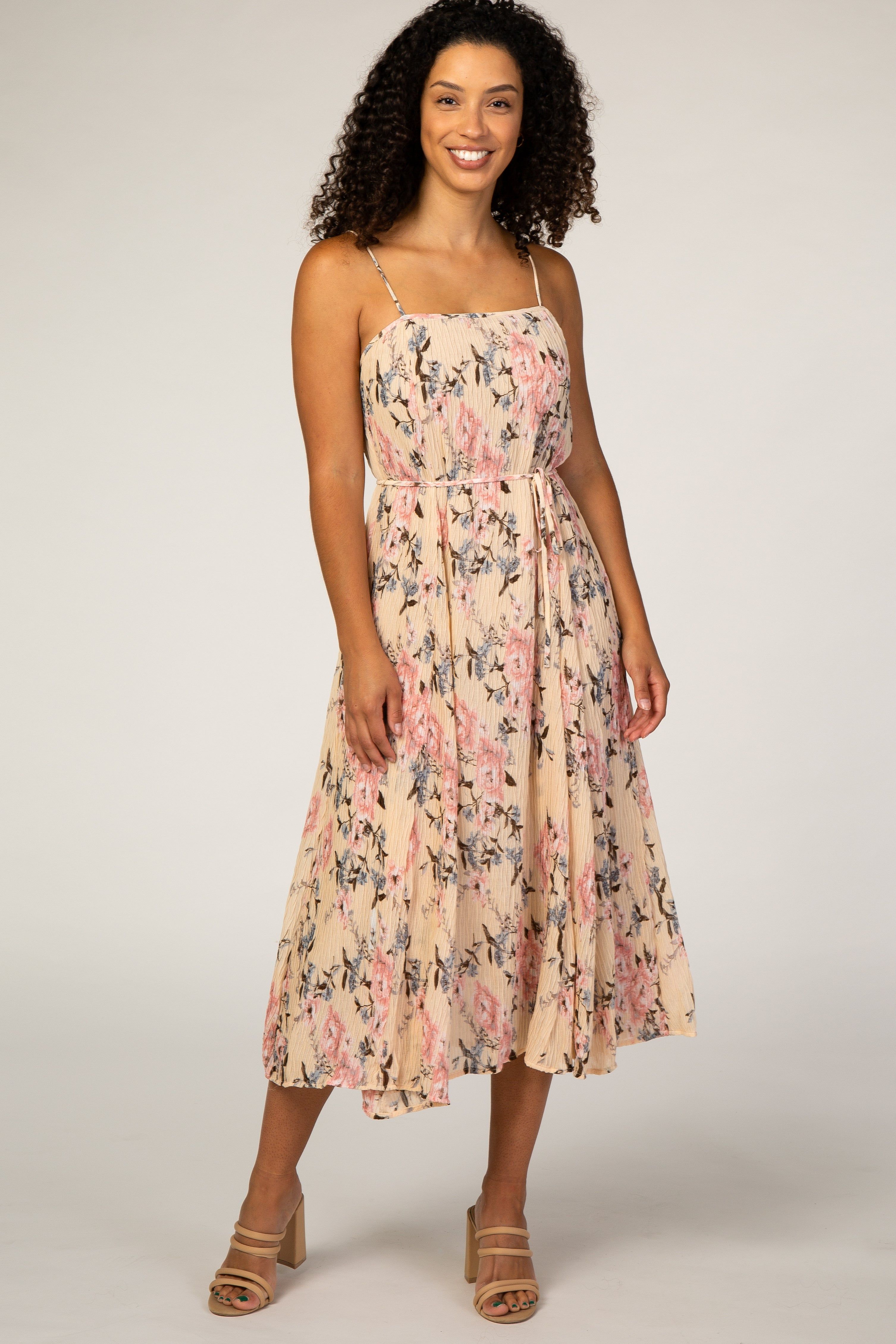 Light Pink Floral Textured Midi Dress sold by Pinkblush