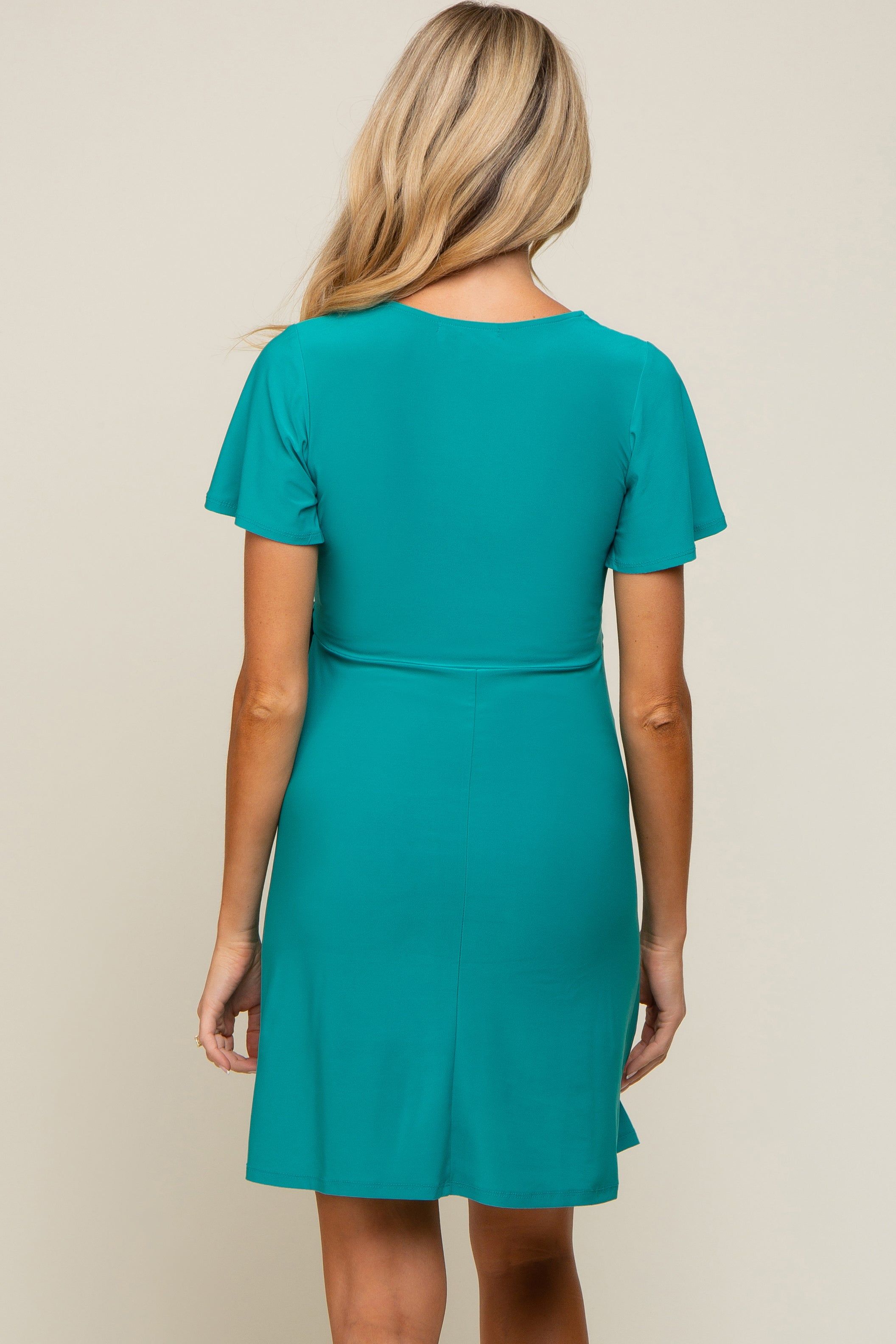 Teal Wrap V-Neck Short Sleeve Maternity Dress sold by Pinkblush product image thumbnail 3