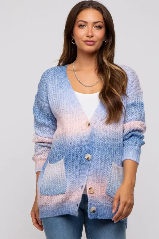 Navy Multi Gradation Button Down Knit Cardigan Sweater sold by Pinkblush