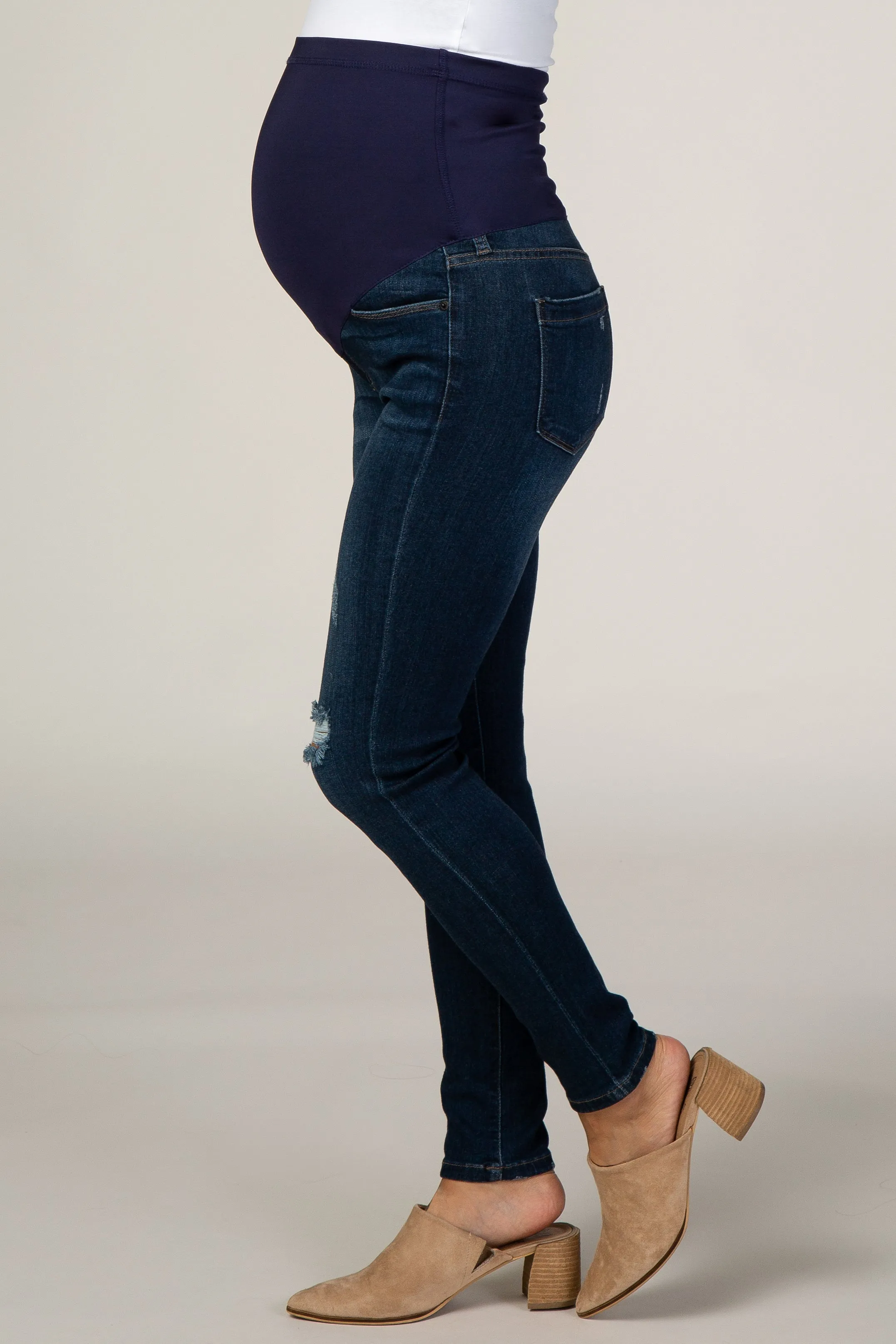 PinkBlush Navy Distressed Maternity Skinny Jeans sold by Pinkblush product image thumbnail 3
