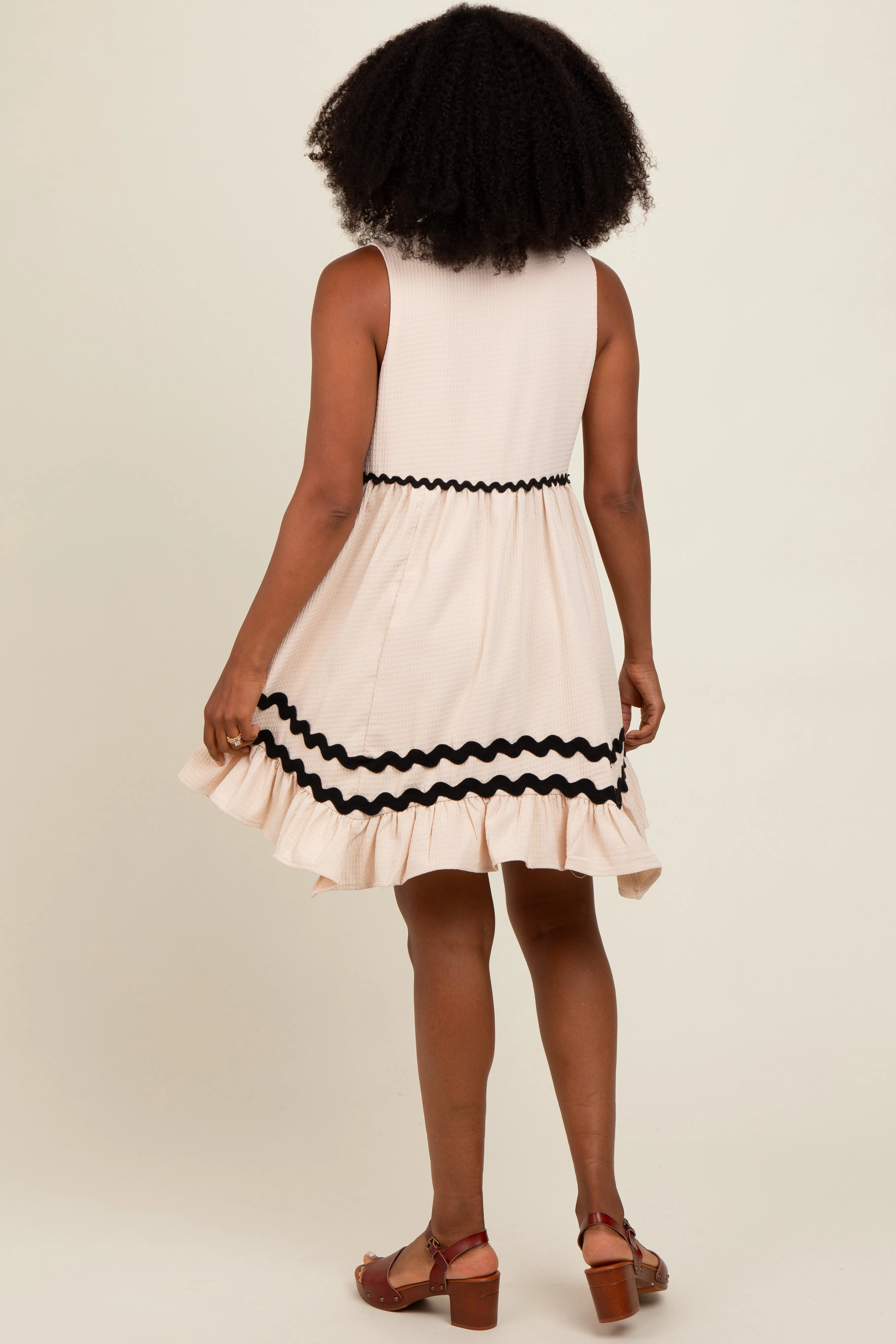 Cream Contrast Wavy Trim Mini Dress sold by Pinkblush product image thumbnail 4