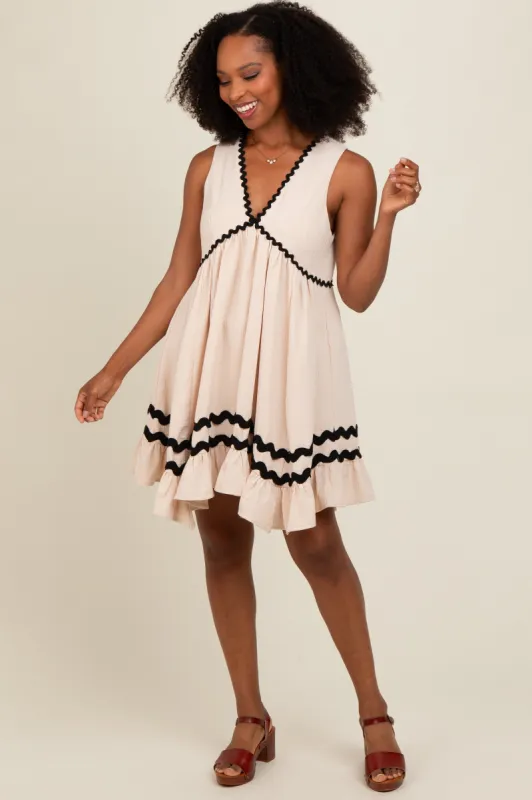 Cream Contrast Wavy Trim Mini Dress sold by Pinkblush
