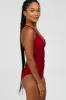 Red Ruched Side Strappy Cross Back One Piece Swimsuit sold by Pinkblush