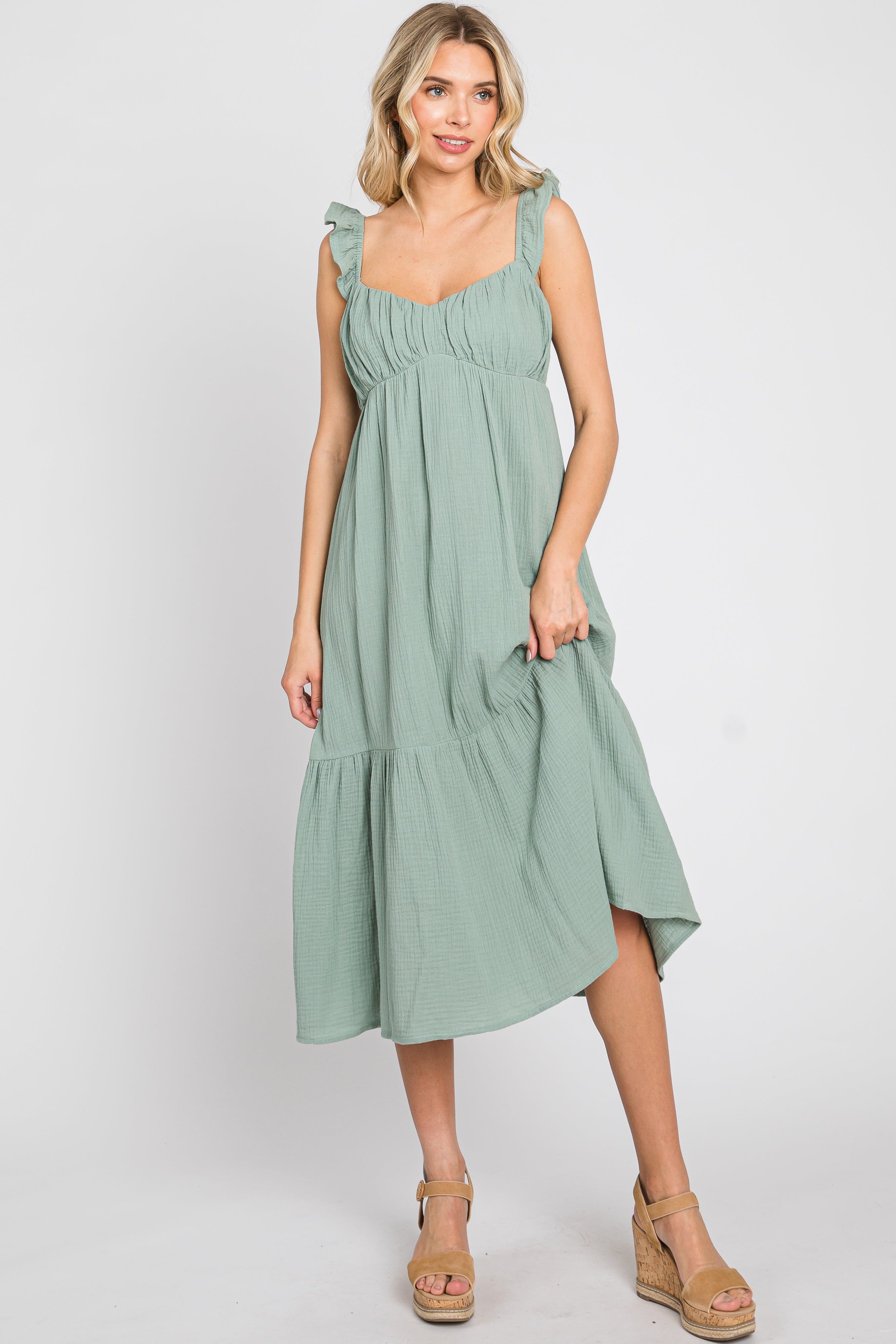 Sage Gauze Ruffle Midi Dress sold by Pinkblush product image thumbnail 4