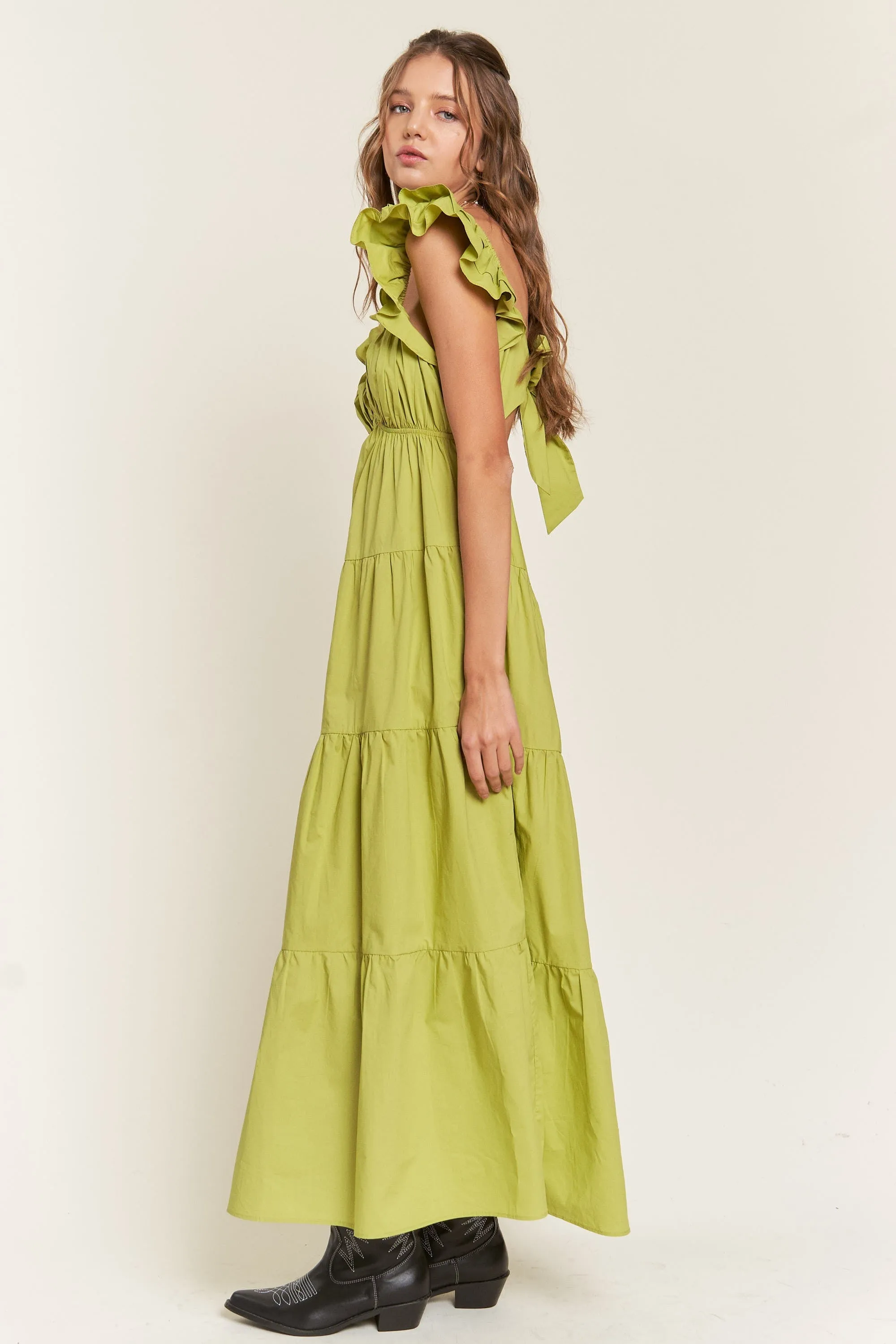 Lime Flutter Sleeve Tiered Maxi Dress sold by Pinkblush product image thumbnail 3