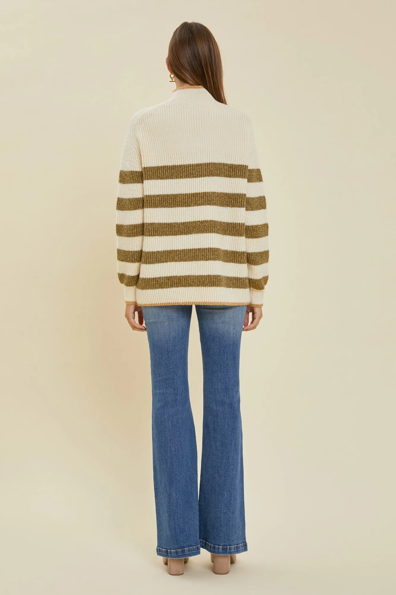 Olive Striped Color Block Mock Neck Sweater sold by Pinkblush product image thumbnail 4