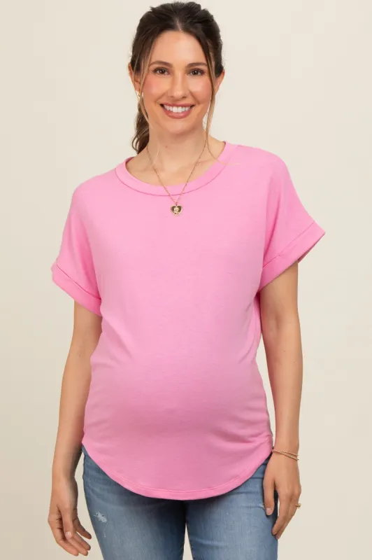 Pink Short Sleeve Terry Maternity Top sold by Pinkblush