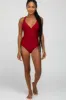 Red Ruched Side Strappy Cross Back One Piece Swimsuit sold by Pinkblush