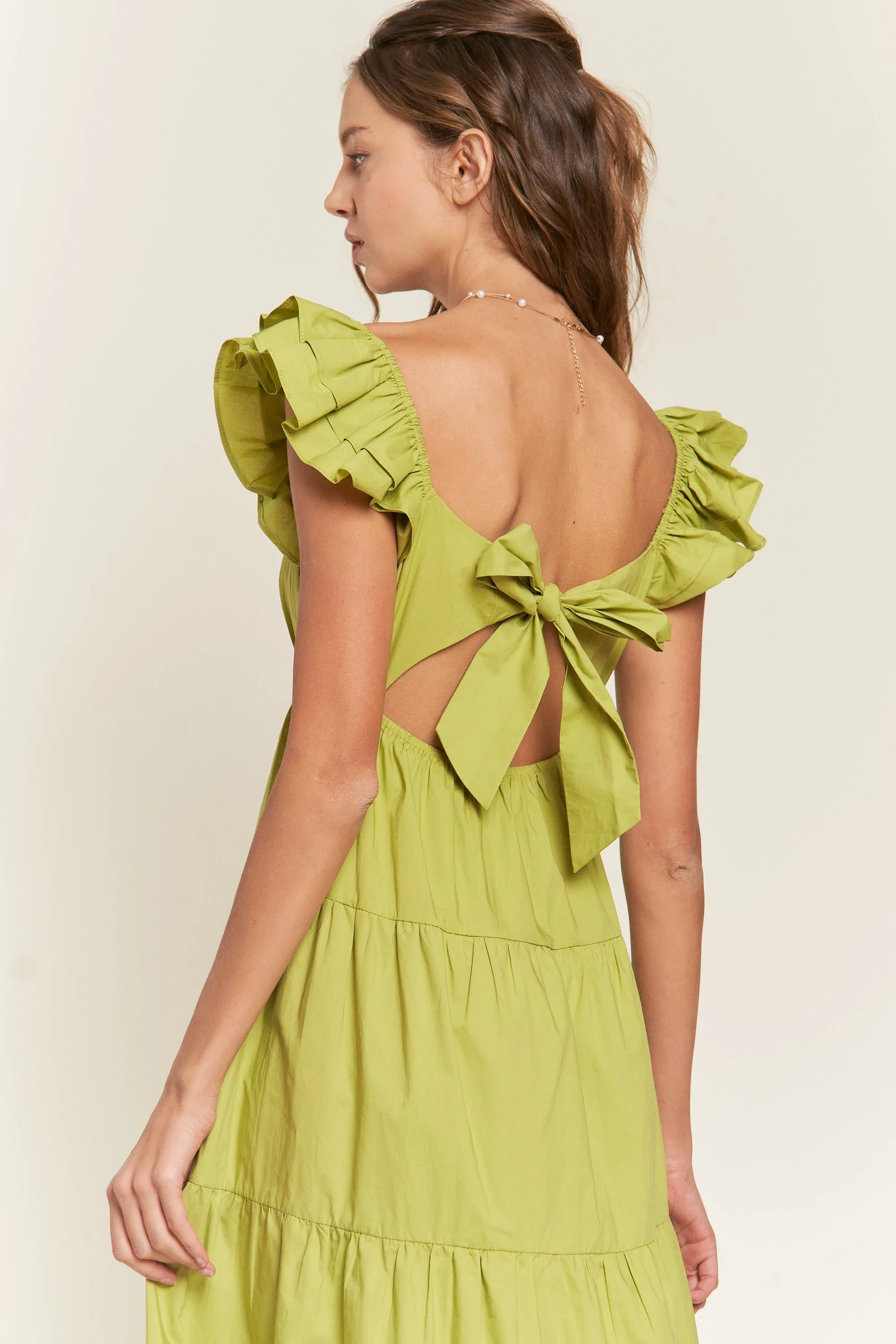 Lime Flutter Sleeve Tiered Maxi Dress sold by Pinkblush product image thumbnail 4