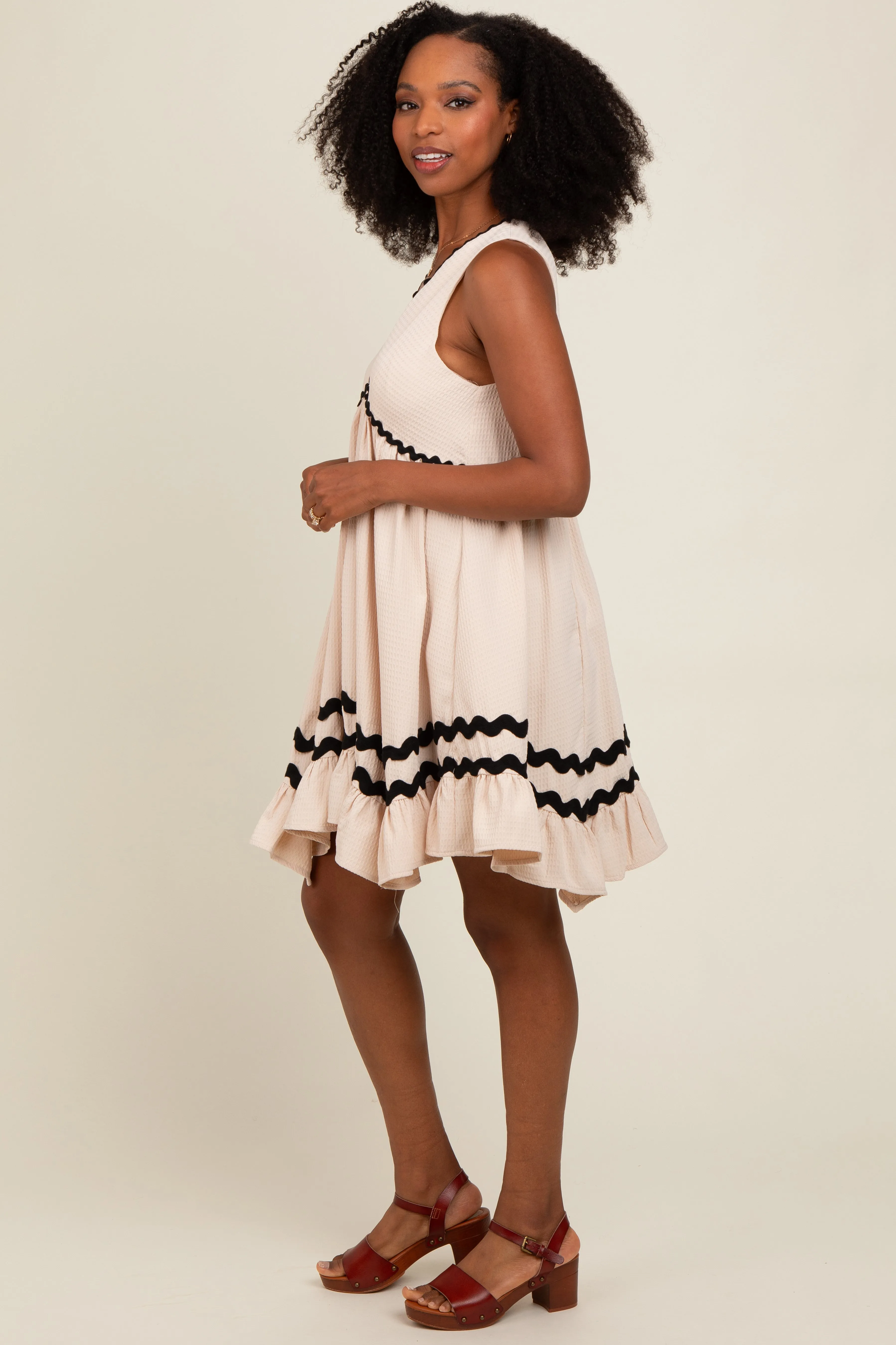 Cream Contrast Wavy Trim Mini Dress sold by Pinkblush product image thumbnail 3