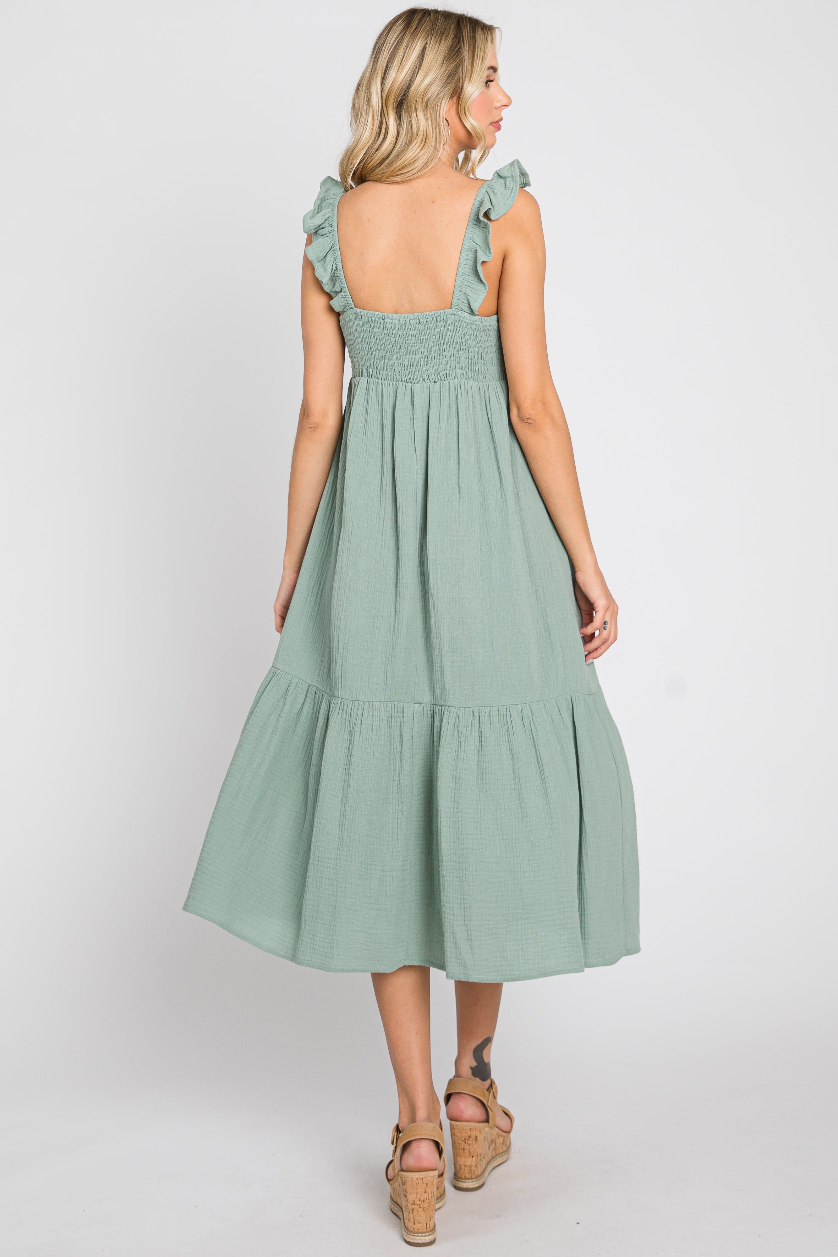 Sage Gauze Ruffle Midi Dress sold by Pinkblush product image thumbnail 3