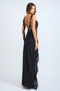 Black Ruffle Slit Maxi Dress sold by Pinkblush