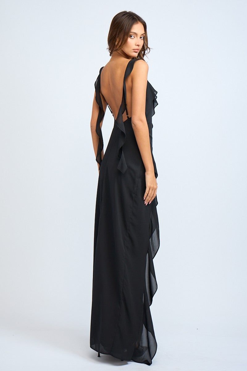 Black Ruffle Slit Maxi Dress sold by Pinkblush product image thumbnail 3