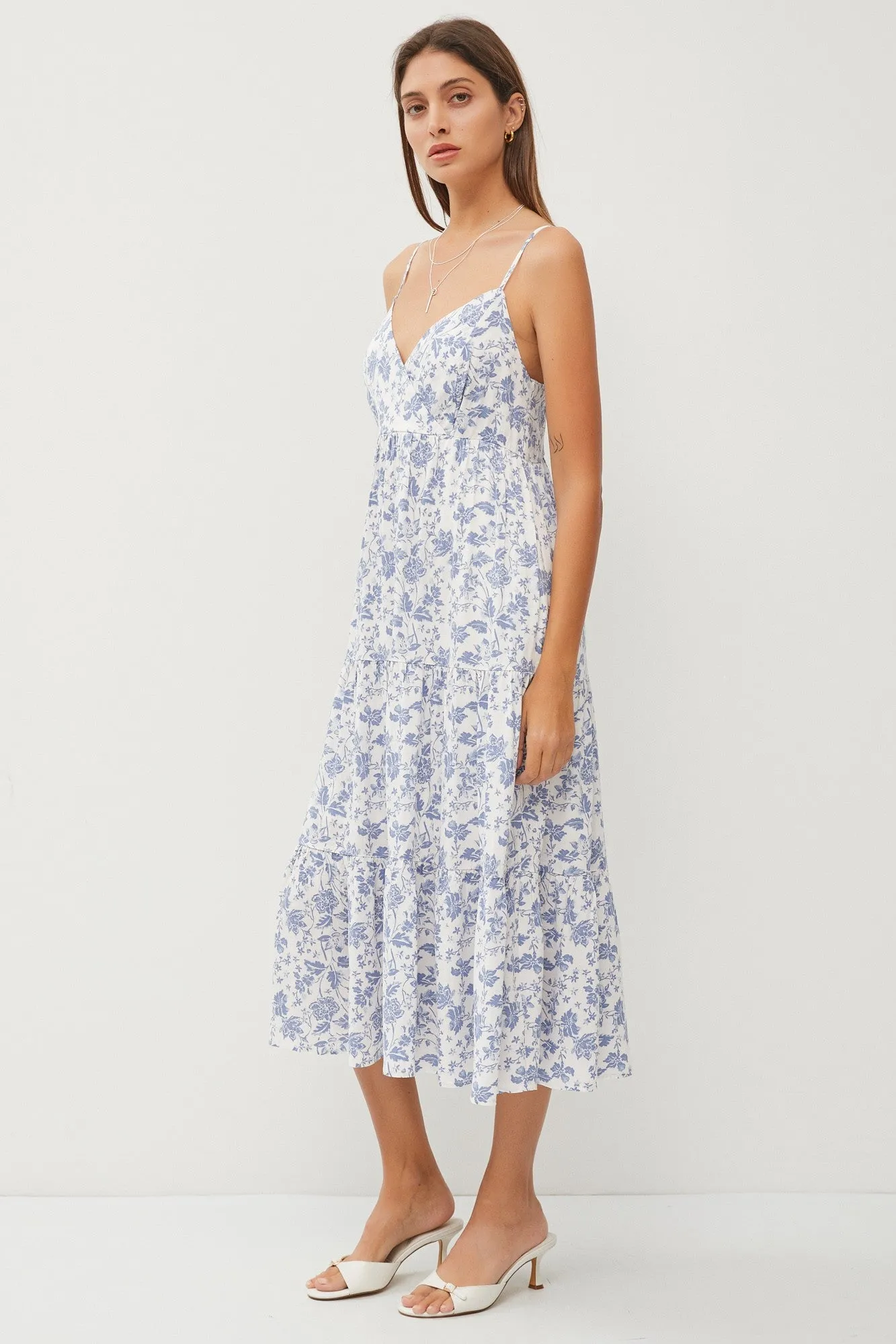 Blue Floral Sleeveless Tiered Midi Dress sold by Pinkblush product image thumbnail 2