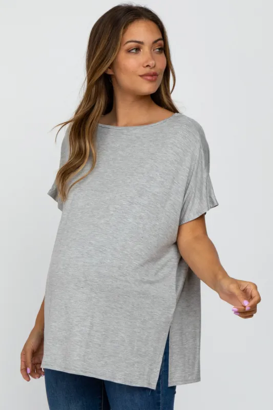 Heather Grey Short Sleeve Boatneck Maternity Top sold by Pinkblush