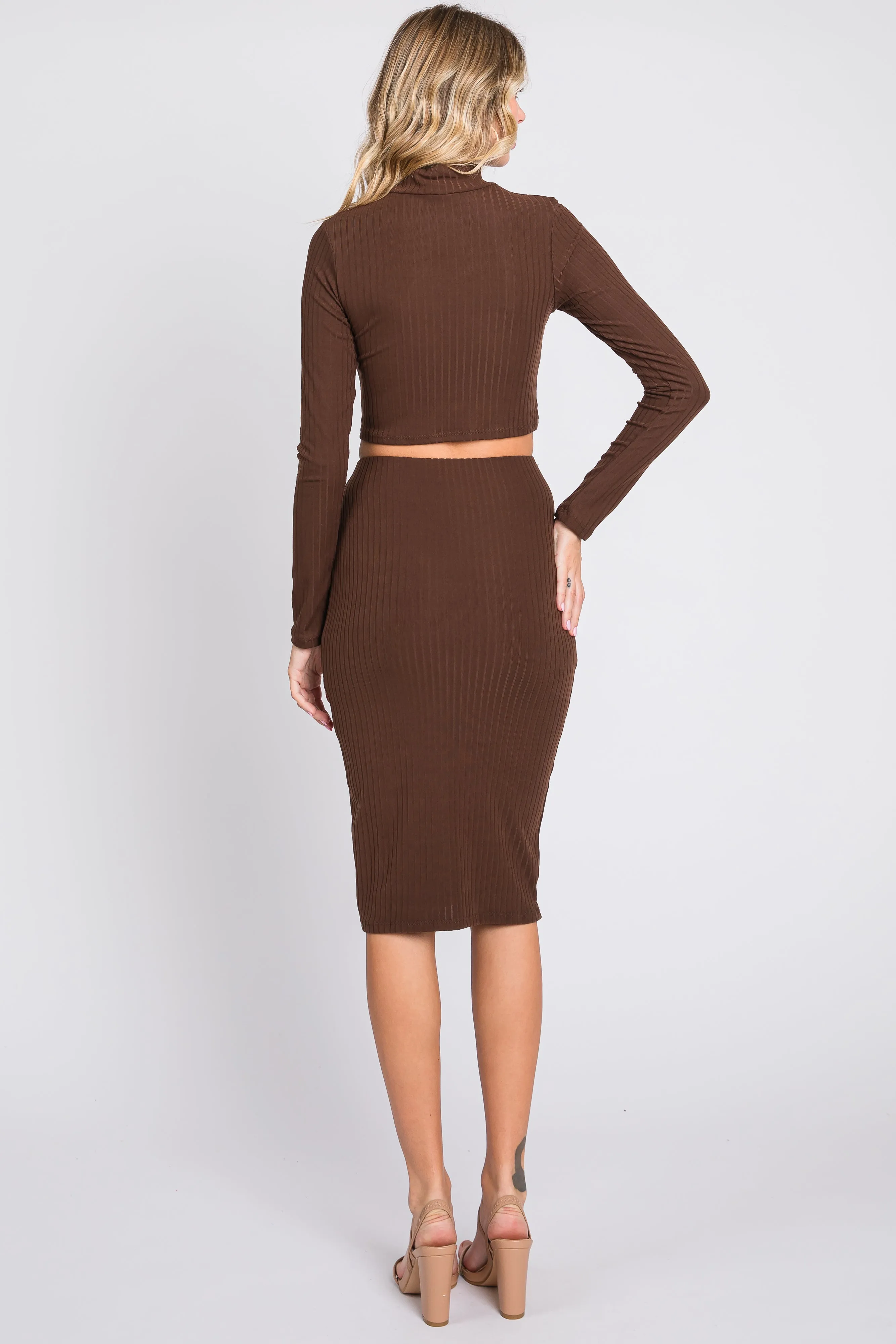 Brown Mock Neck Top Skirt Set sold by Pinkblush product image thumbnail 3