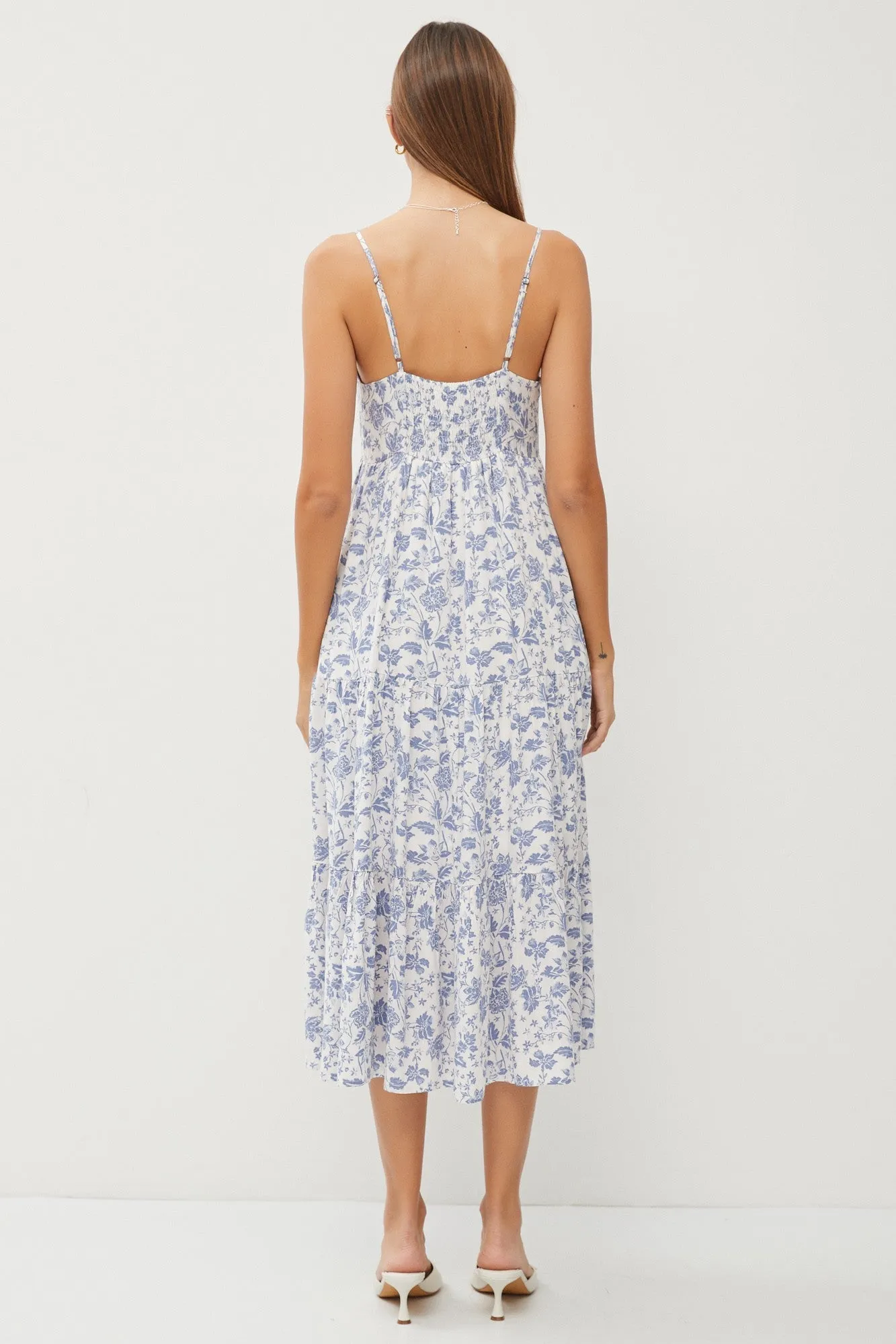 Blue Floral Sleeveless Tiered Midi Dress sold by Pinkblush product image thumbnail 3