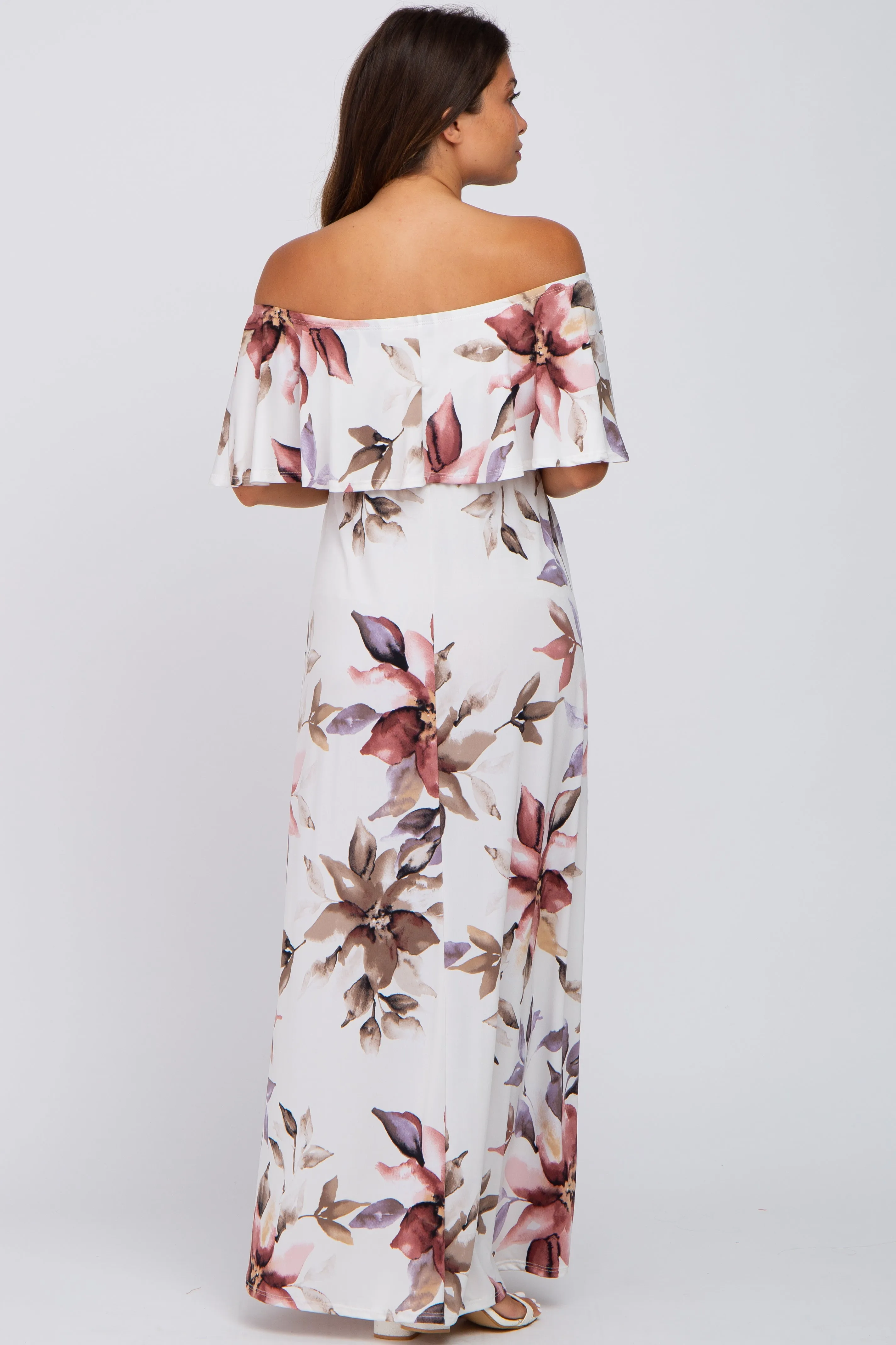 Ivory Floral Off Shoulder Maternity Maxi Dress sold by Pinkblush product image thumbnail 3