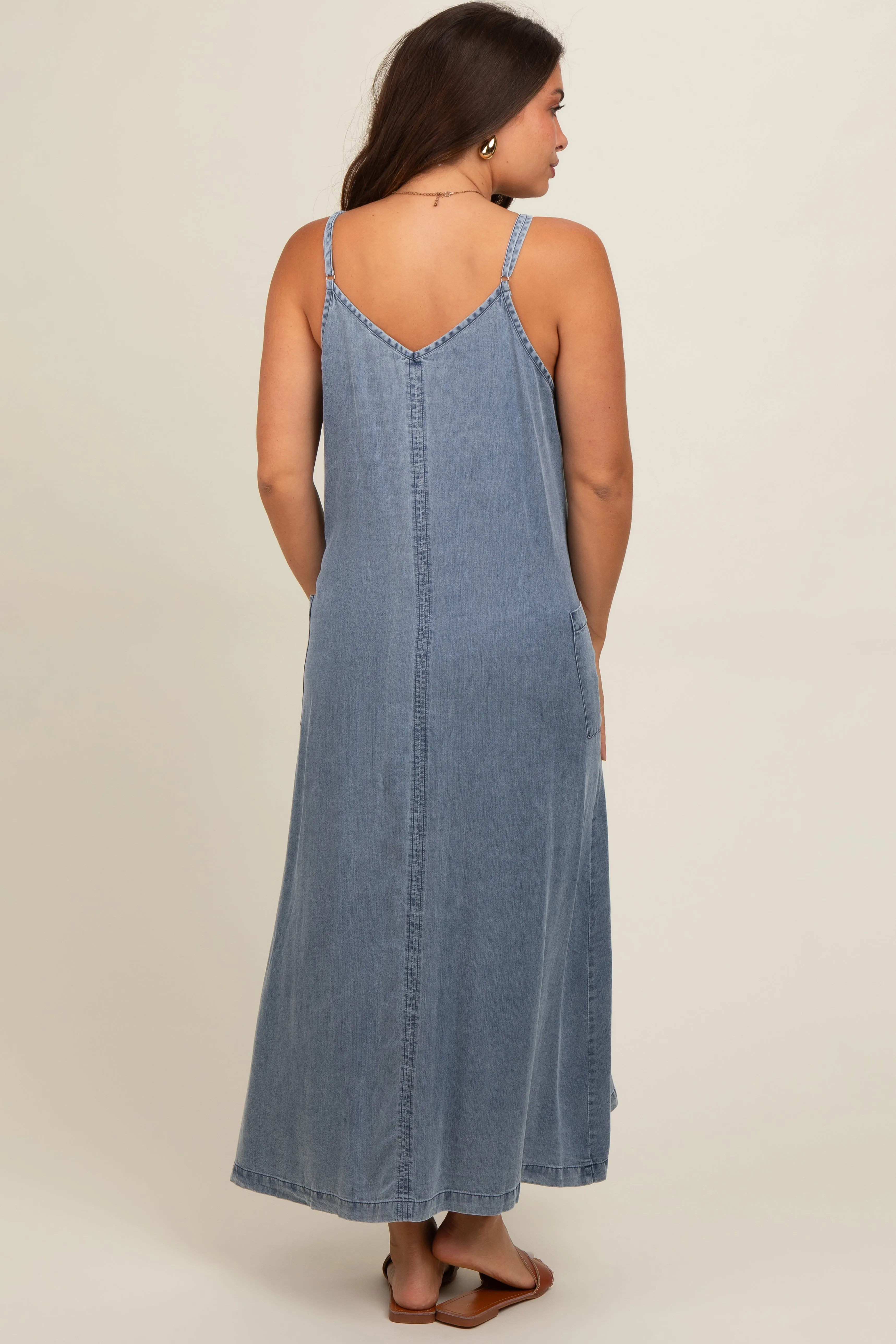 Blue Chambray Pocketed Maternity Maxi Dress sold by Pinkblush product image thumbnail 3