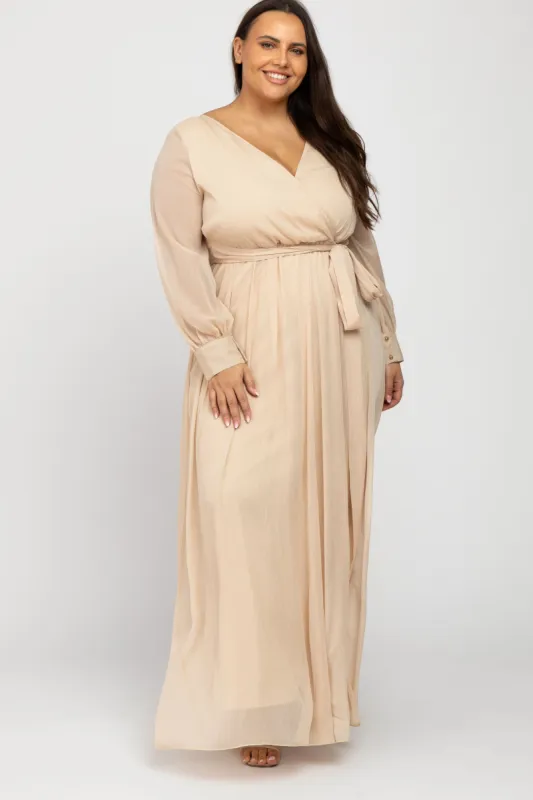 Cream Metallic Chiffon Plus Maxi Dress sold by Pinkblush